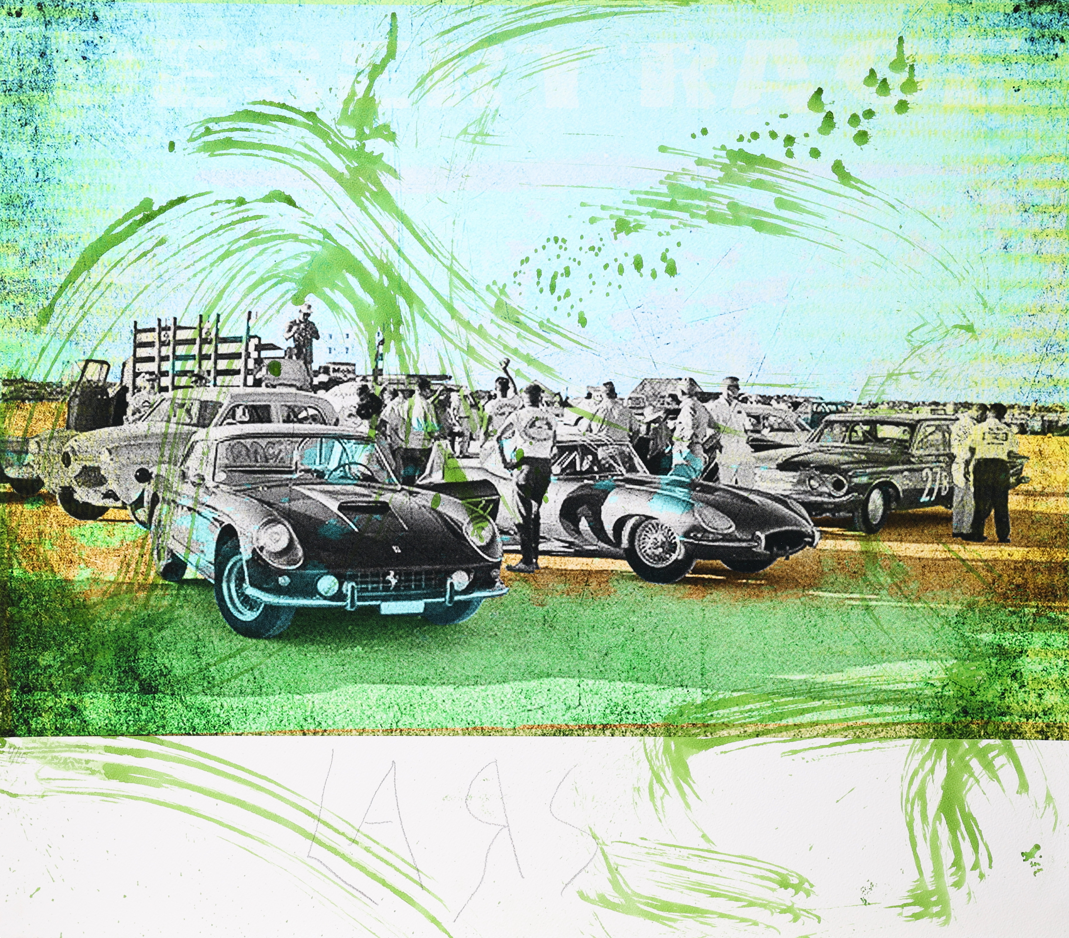 LARS TUNEBO. Mixed media, ”Desert Race”, grön, signerad, numrerad 4/15.