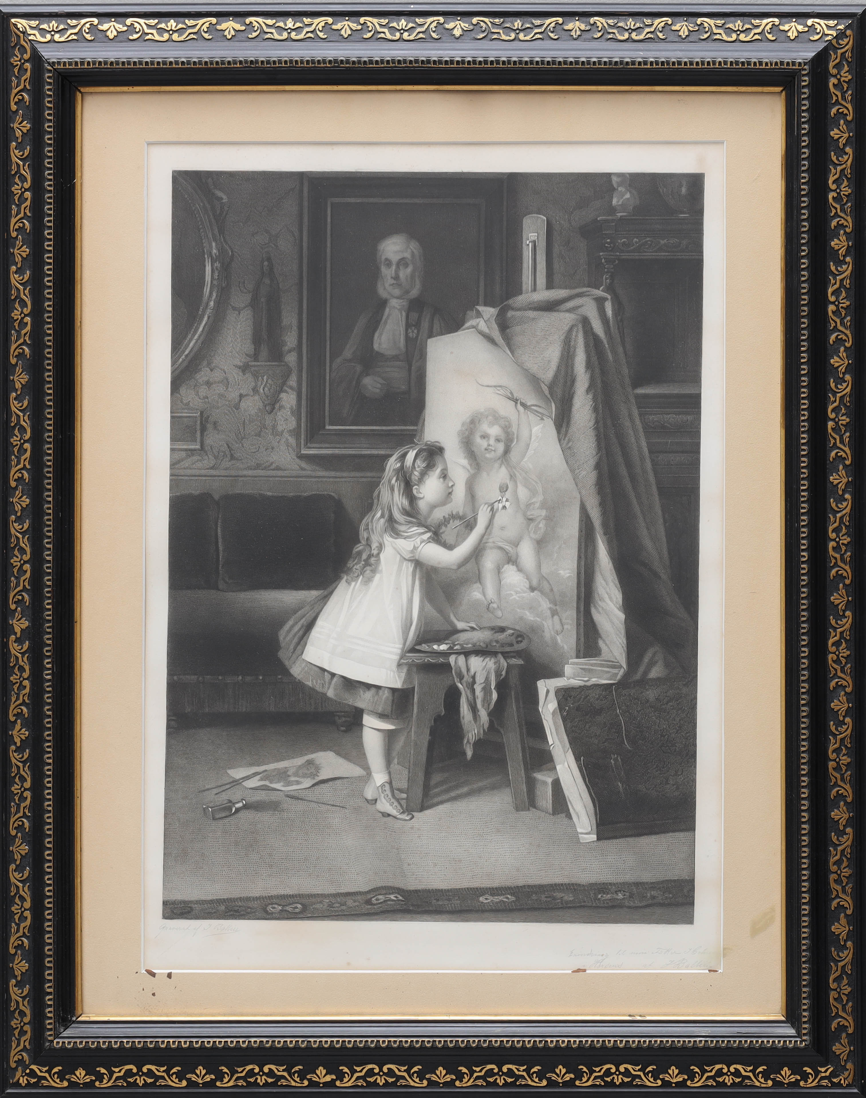 JOEL JOHN BALLIN. etsning, målande flicka, signerad J Ballin.