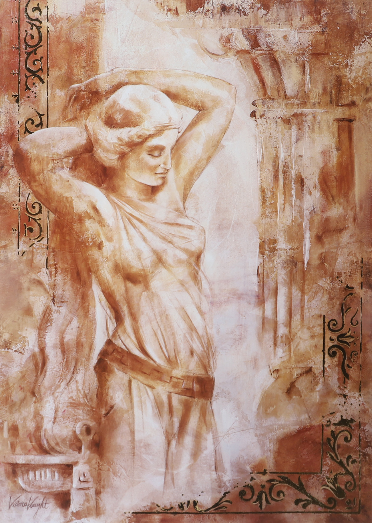 OKÄND KONSTNÄR. Grekisk gudinna, inramat tryck, signerad Victoria Knight.