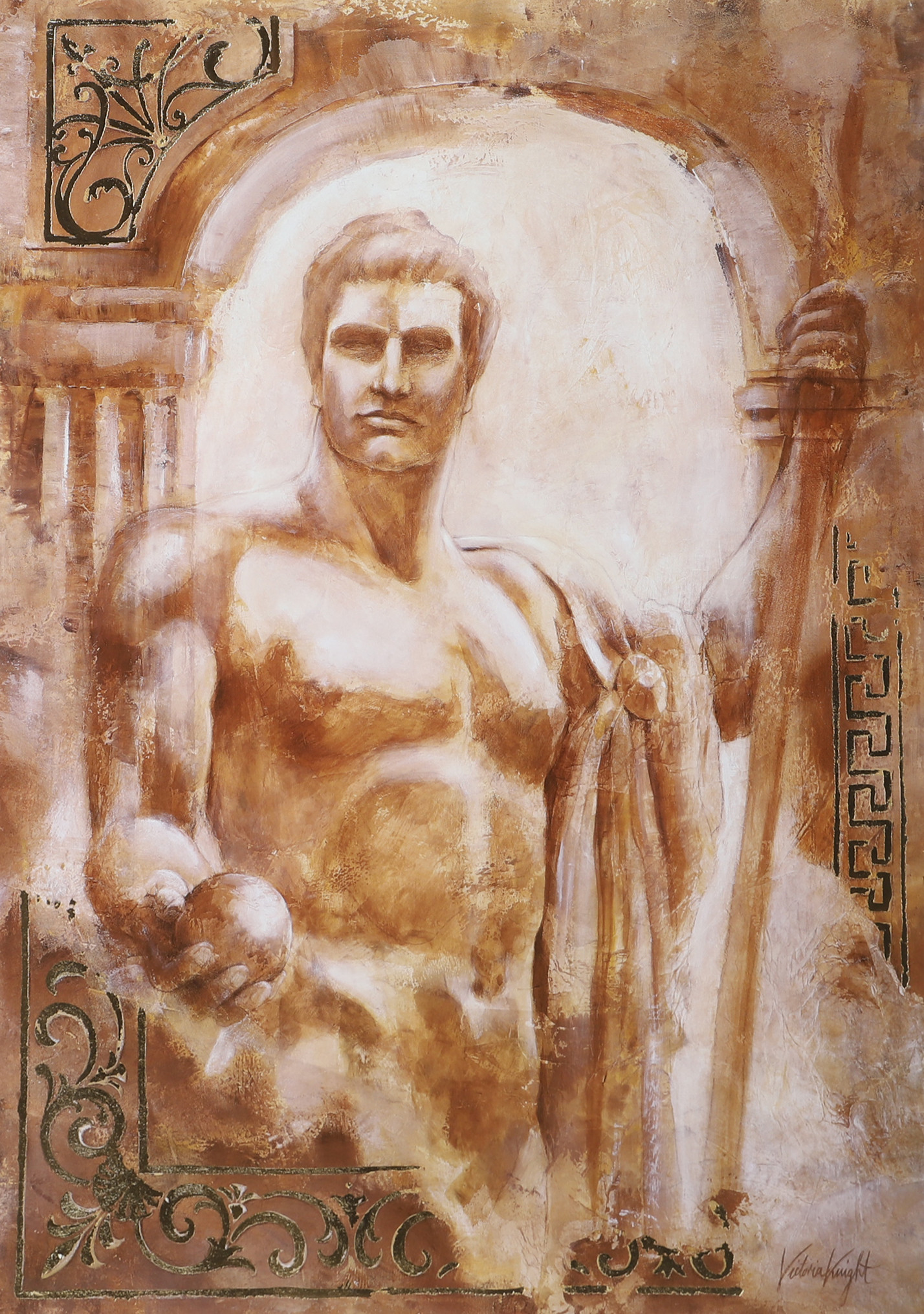 OKÄND KONSTNÄR. Romersk krigare, inramat tryck, signerad Victoria Knight.