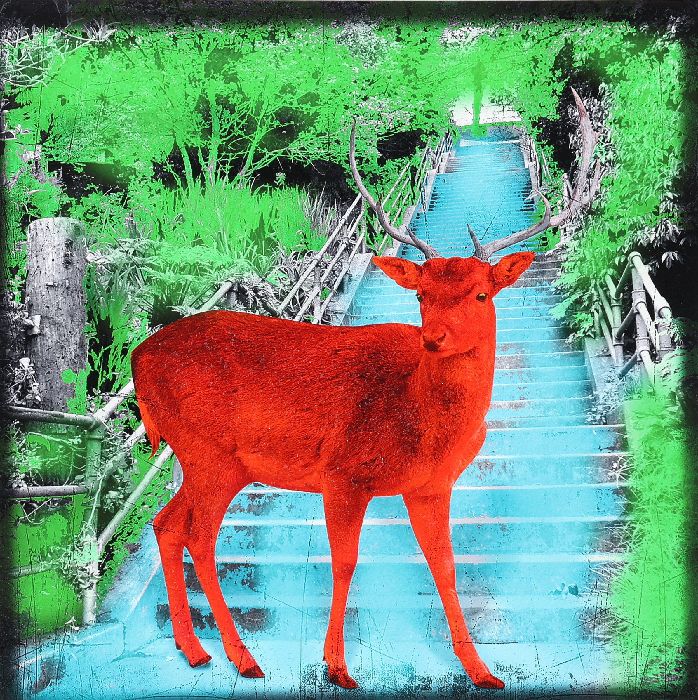 LARS TUNEBO. Mixed media, ”My deer friend”, röd, signerad, numrerad 43/50.