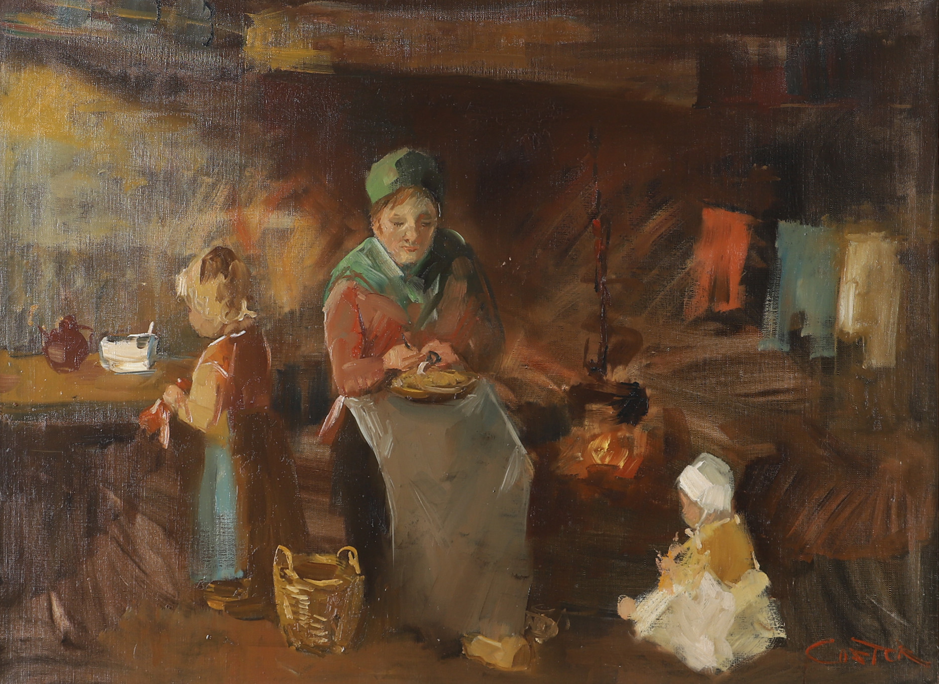 NICOLAI COSTER. Vid elstaden, olja på duk, signerad.