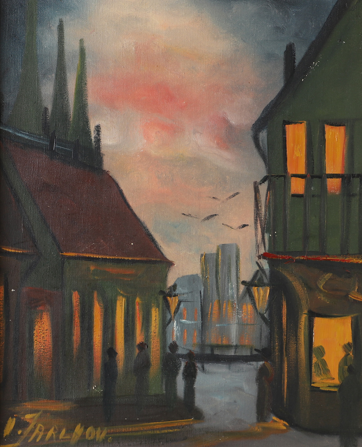 HARTVIG JARLHOV. "Aftonstämning i Marsieille", olja på duk, signerad.