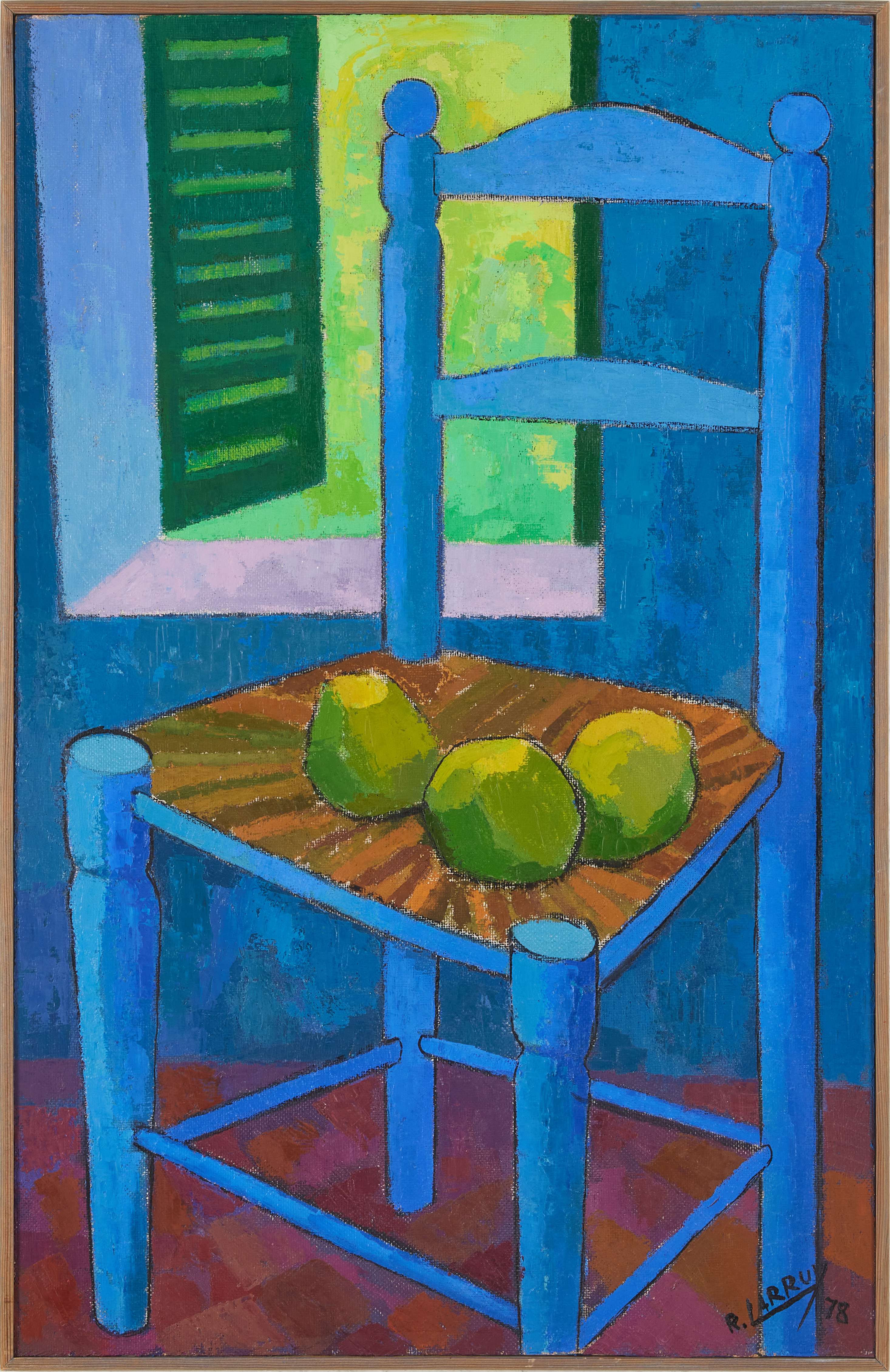 RAMÓN LARRUY (1928-1997). "Den blå stolen", olja på pannå.