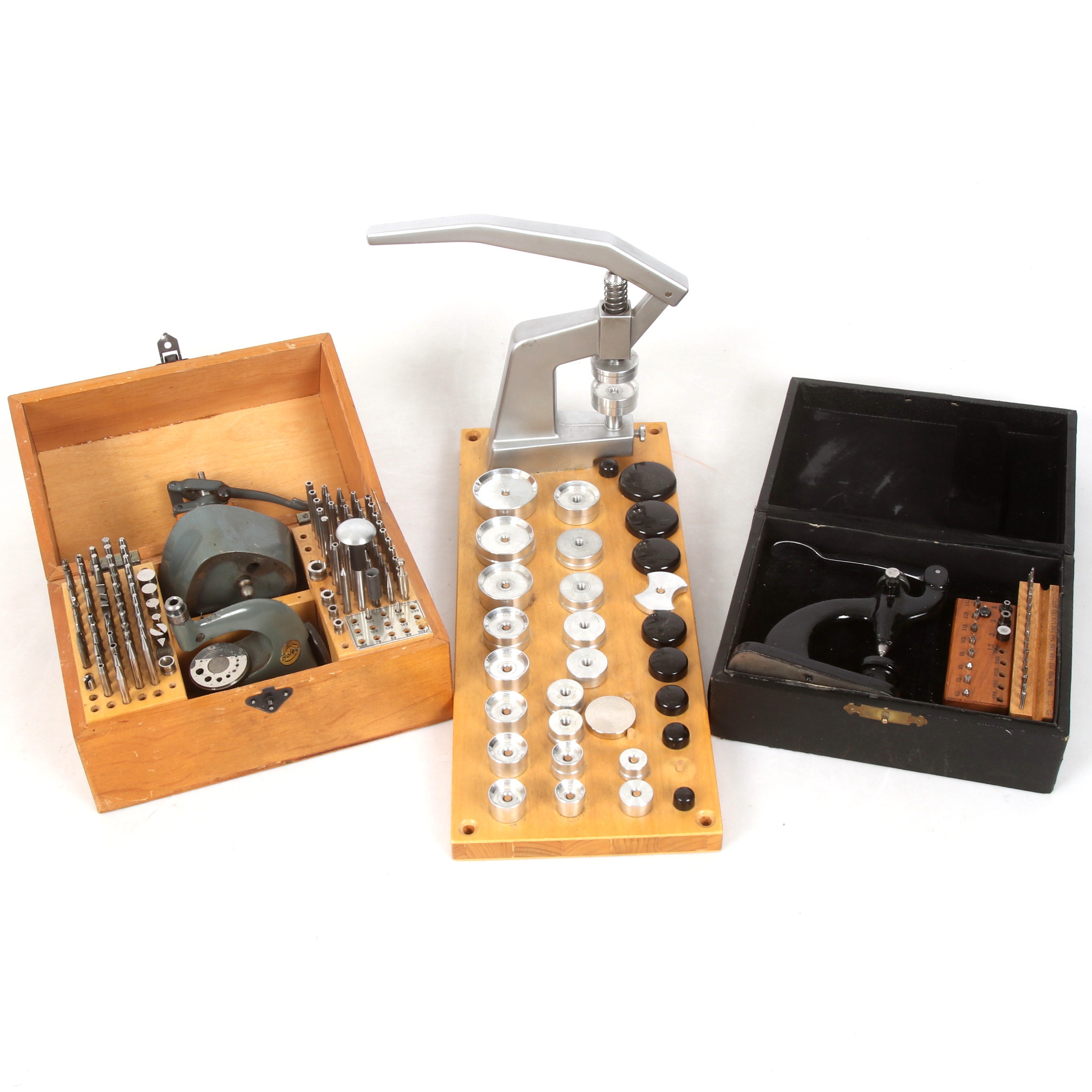 URMAKERIVERKTYG, 3 delar, Seitz, (Urmakarepress). Boley, (Stansställ). Bergeon, (Boettpress) No 5500. 1900-tal.