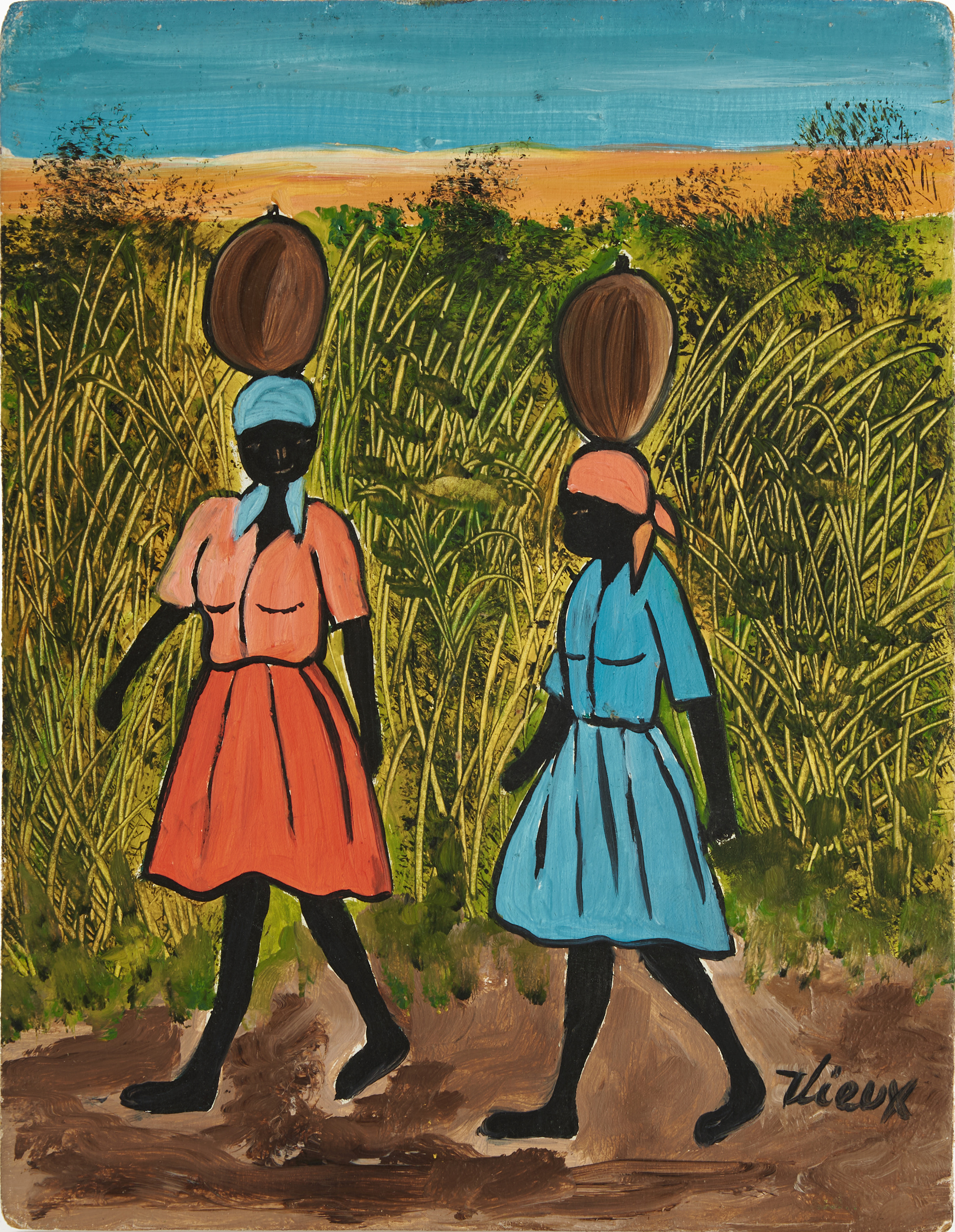 PHILIPPE VIEUX (HAITIAN, 1932). Figurkomposition, signerad Vieux, olja på pannå.