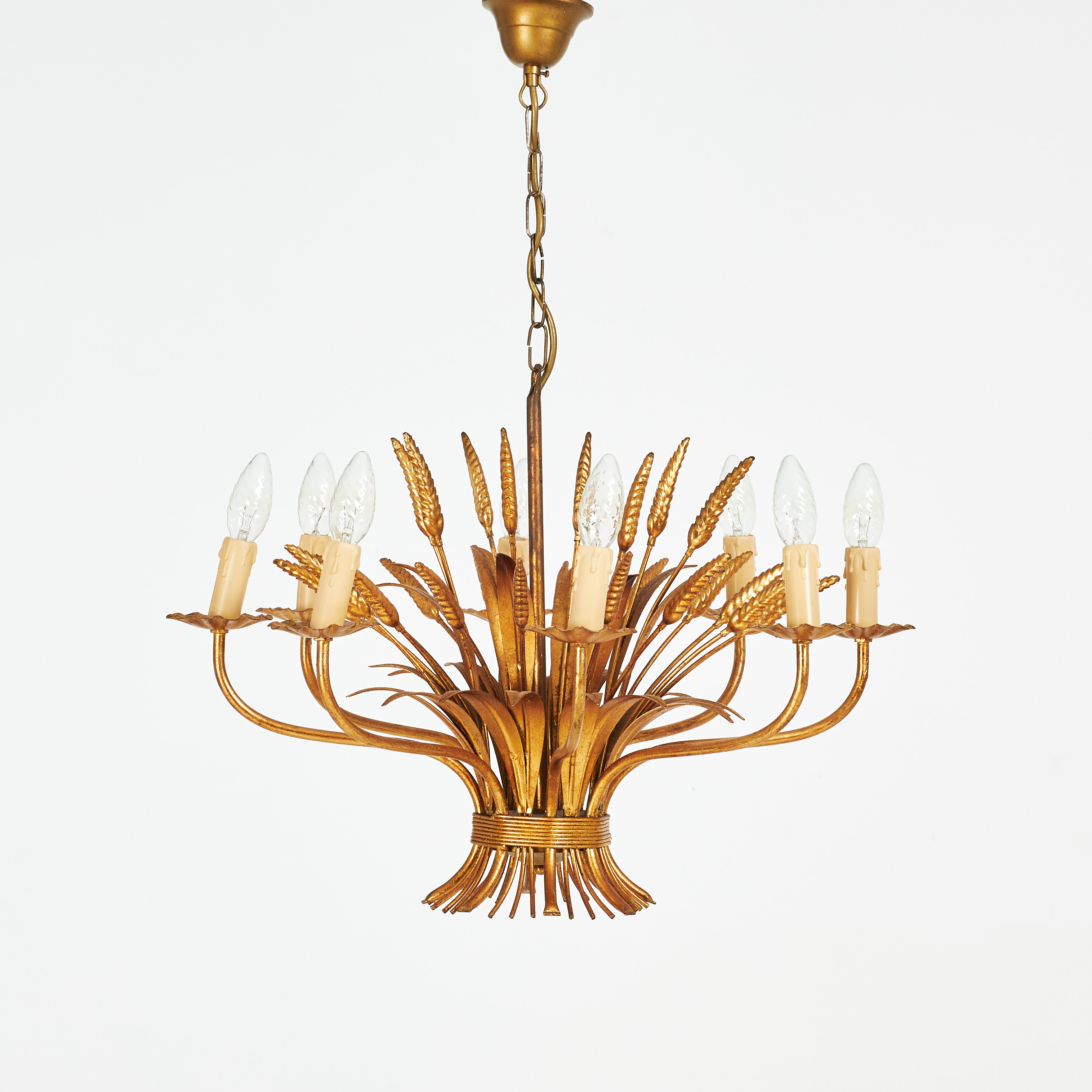 HANS KÖGL, tillskriven, ljuskrona, Tyskland, 1970-tal, 8 ljusarmar, bronserad plåt.