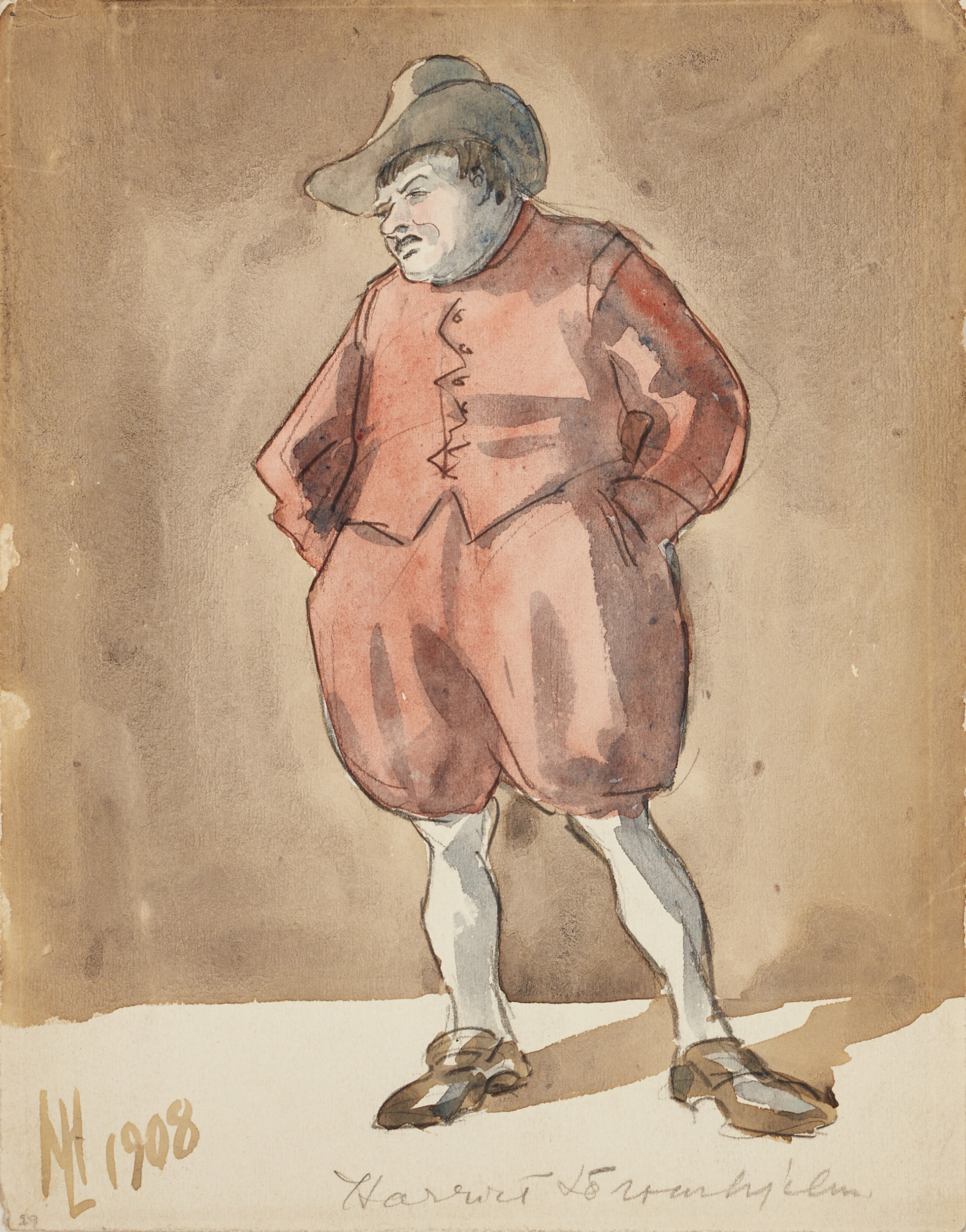 HARRIET LÖWENHJELM (1887-1918). Erice ur verket Molanders "En lyckoriddare", signerad och daterad 1908, akvarell.