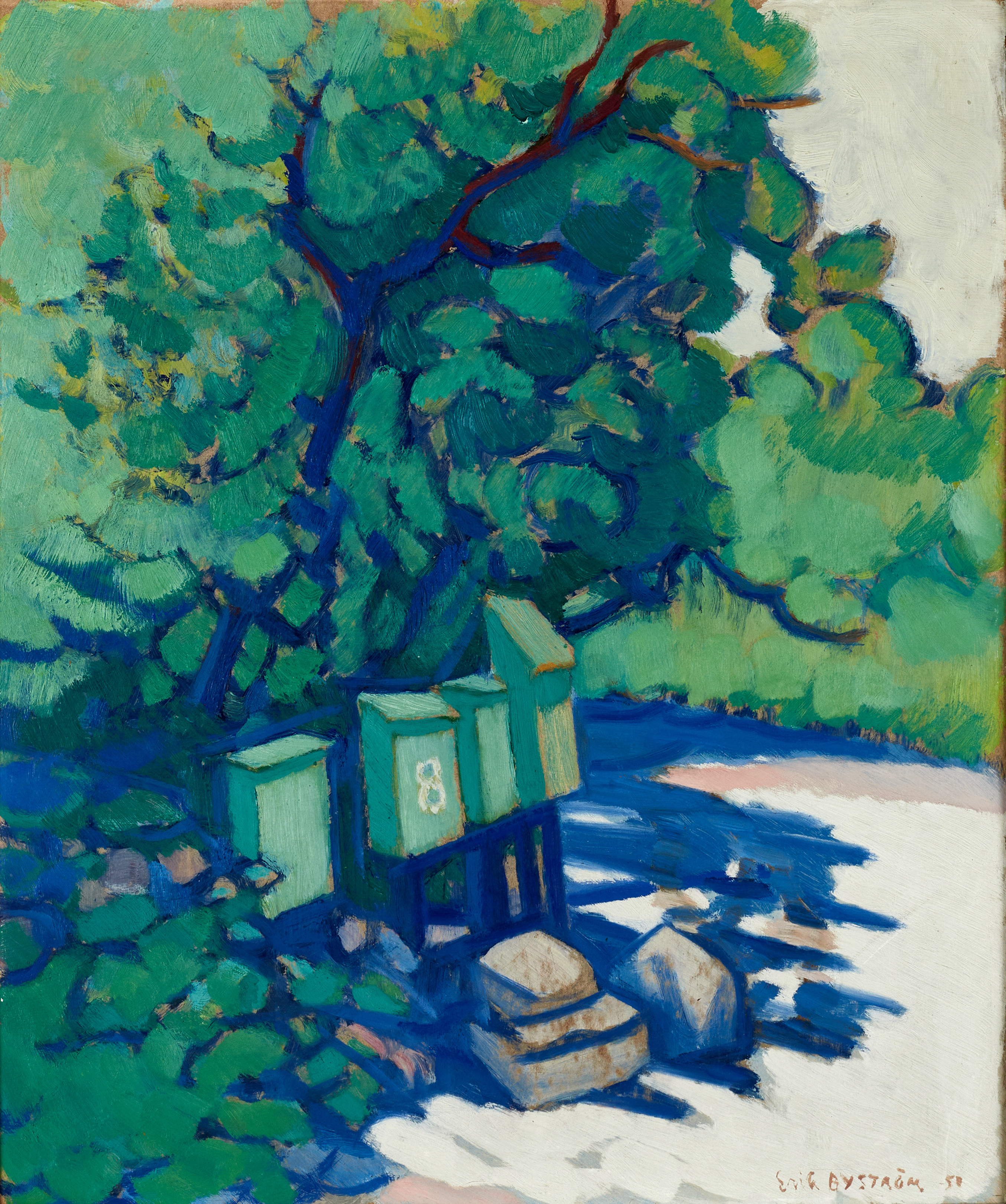 ERIK BYSTRÖM (1902-1988). "Brevlådorna", signerad och daterad Erik Byström 50, olja på pannå.