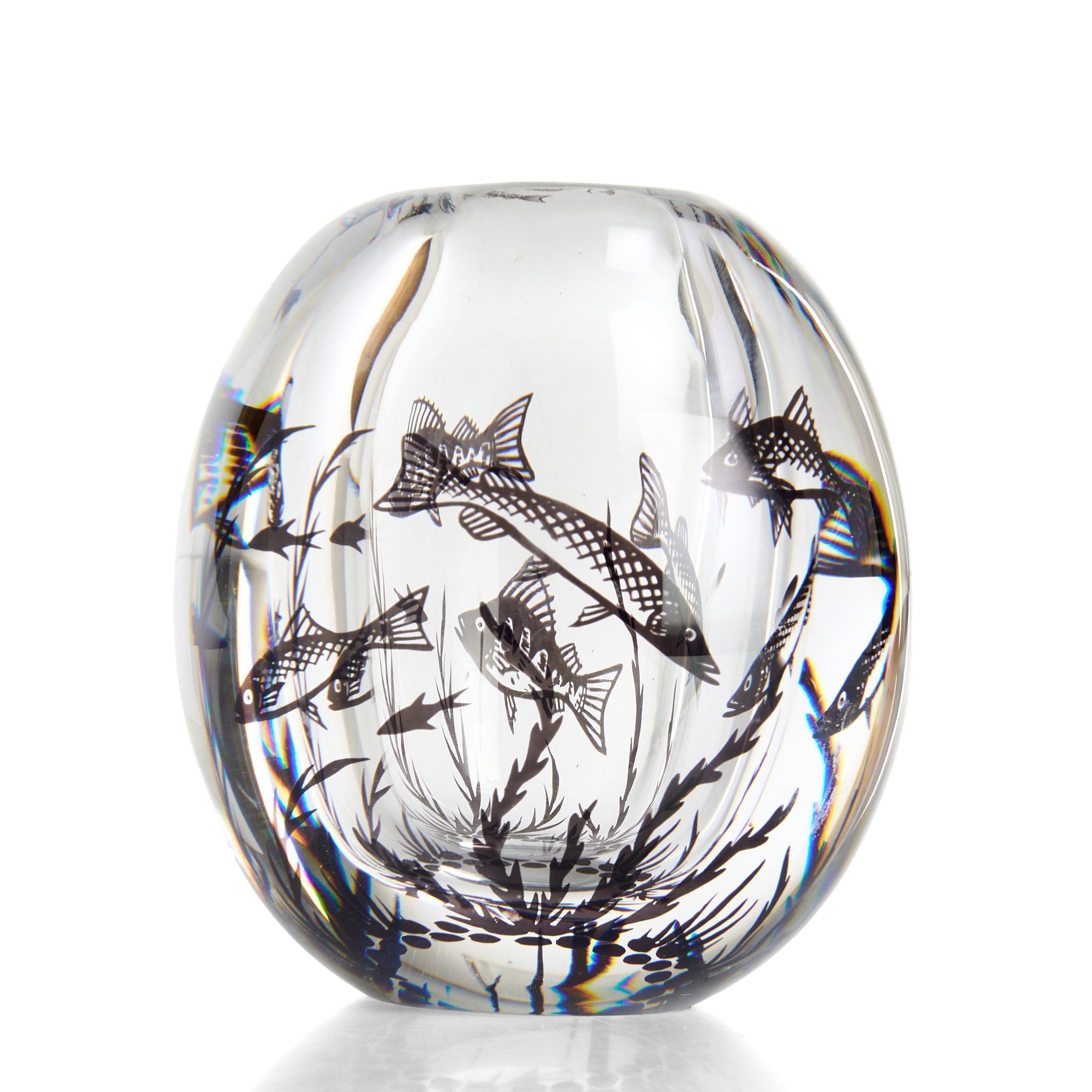 EDWARD HALD (1883–1980). Vas, fiskgraal, Orrefors, signerad "Orrefors graal Nr 612 Edward Hald".