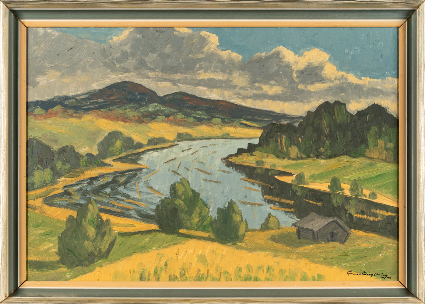 GUNNAR BERGSTRÖM. Olja på pannå, Landskapsmotiv, Signerad.