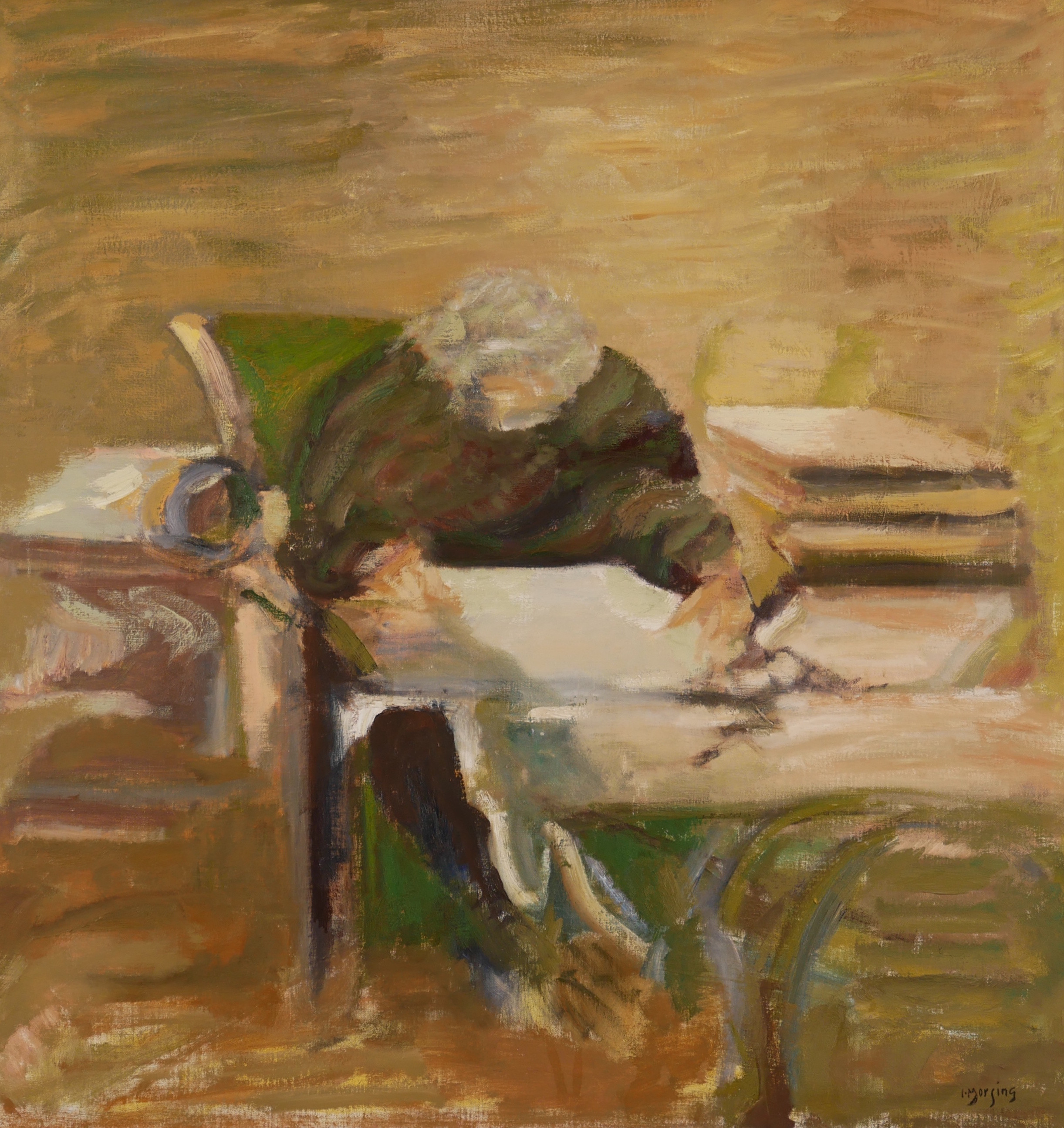 IVAR MORSING. Interiör med läsande figur, olja på duk, signerad I Morsing.