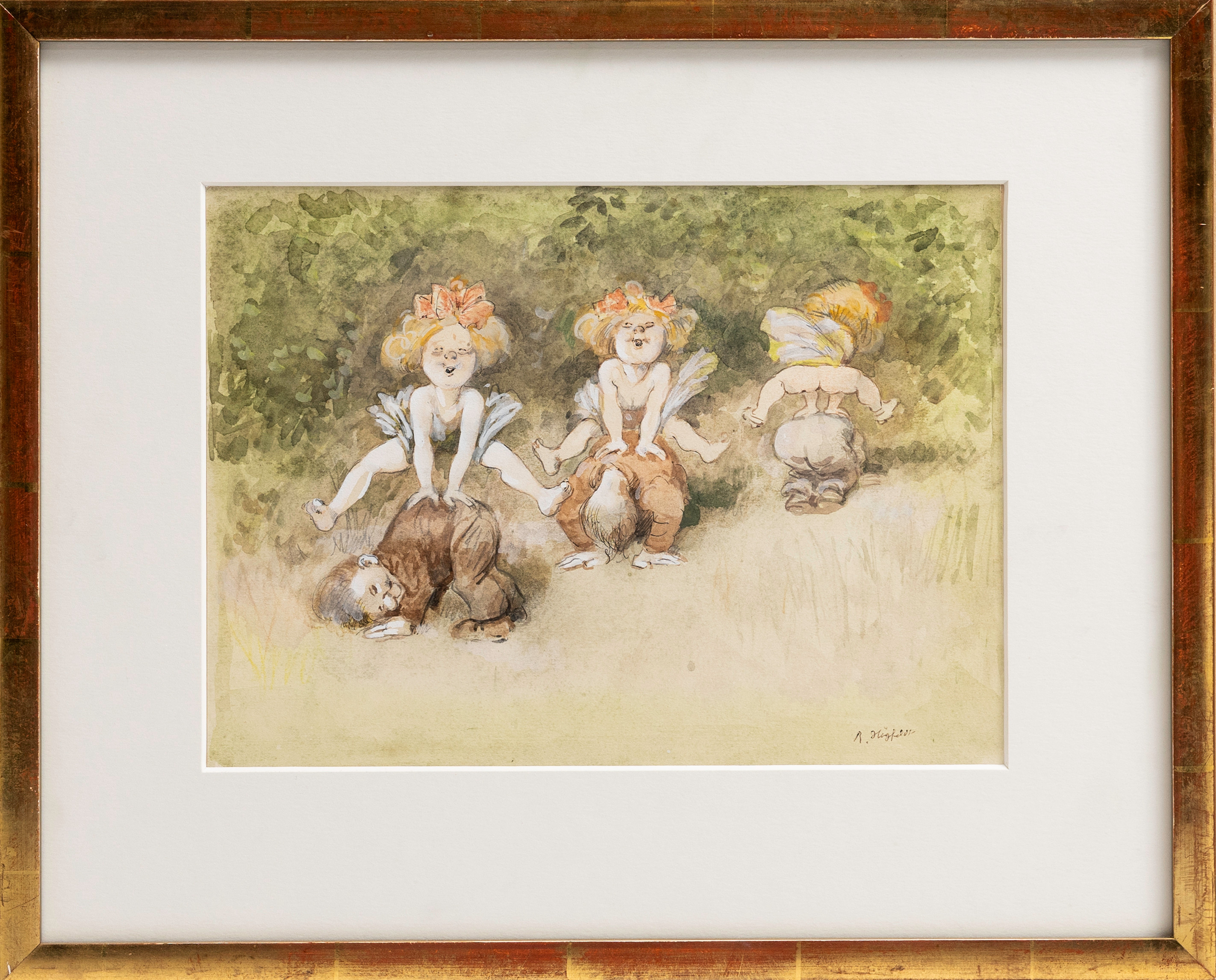 ROBERT HÖGFELDT. "Dans på stranden", tusch och akvarell, signerad R. Högfeldt.