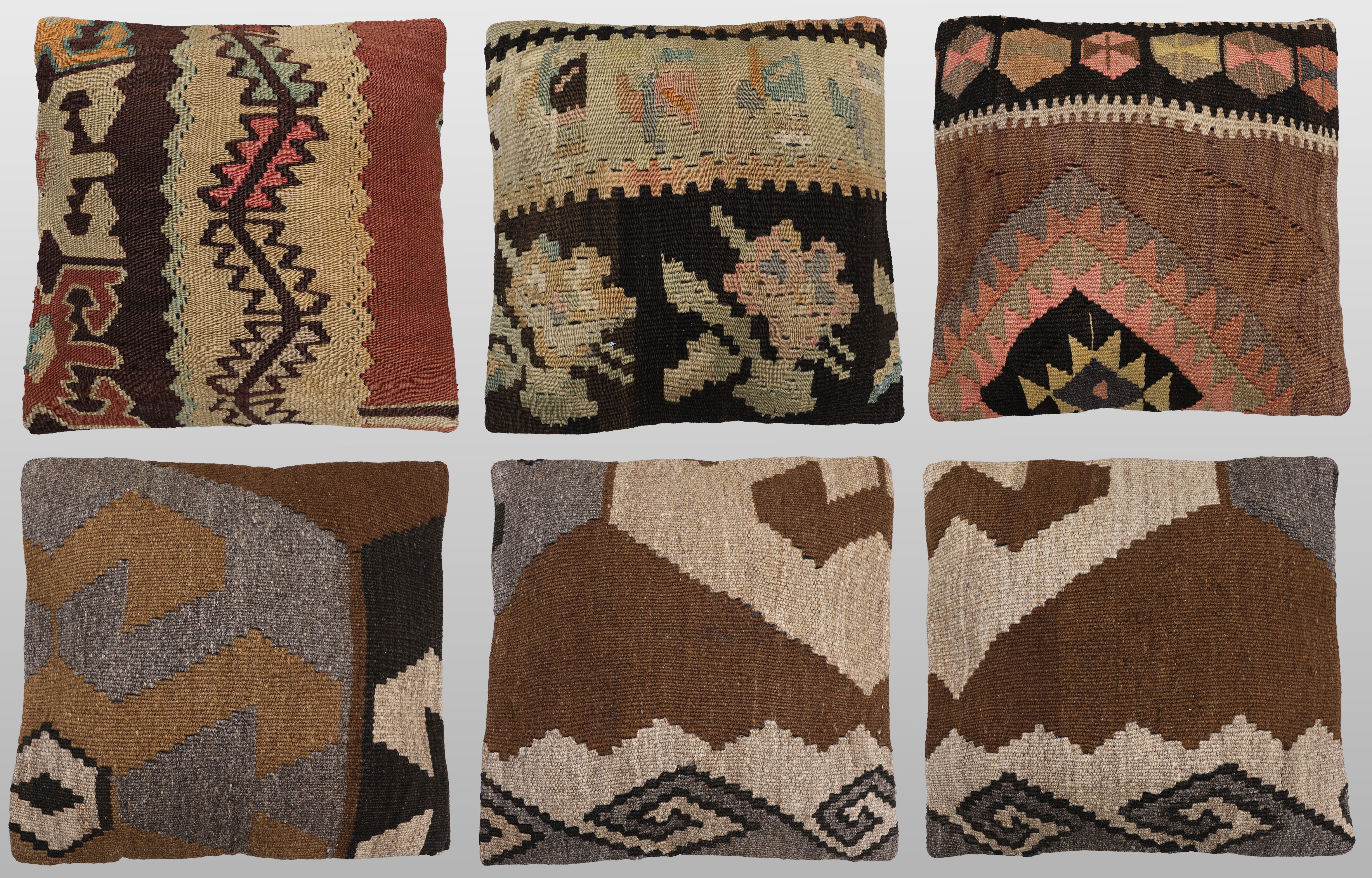 ORIENTMATTA. Parti kuddfodral 6st, anatoliska Kelim fragment, 40 x 40 cm.