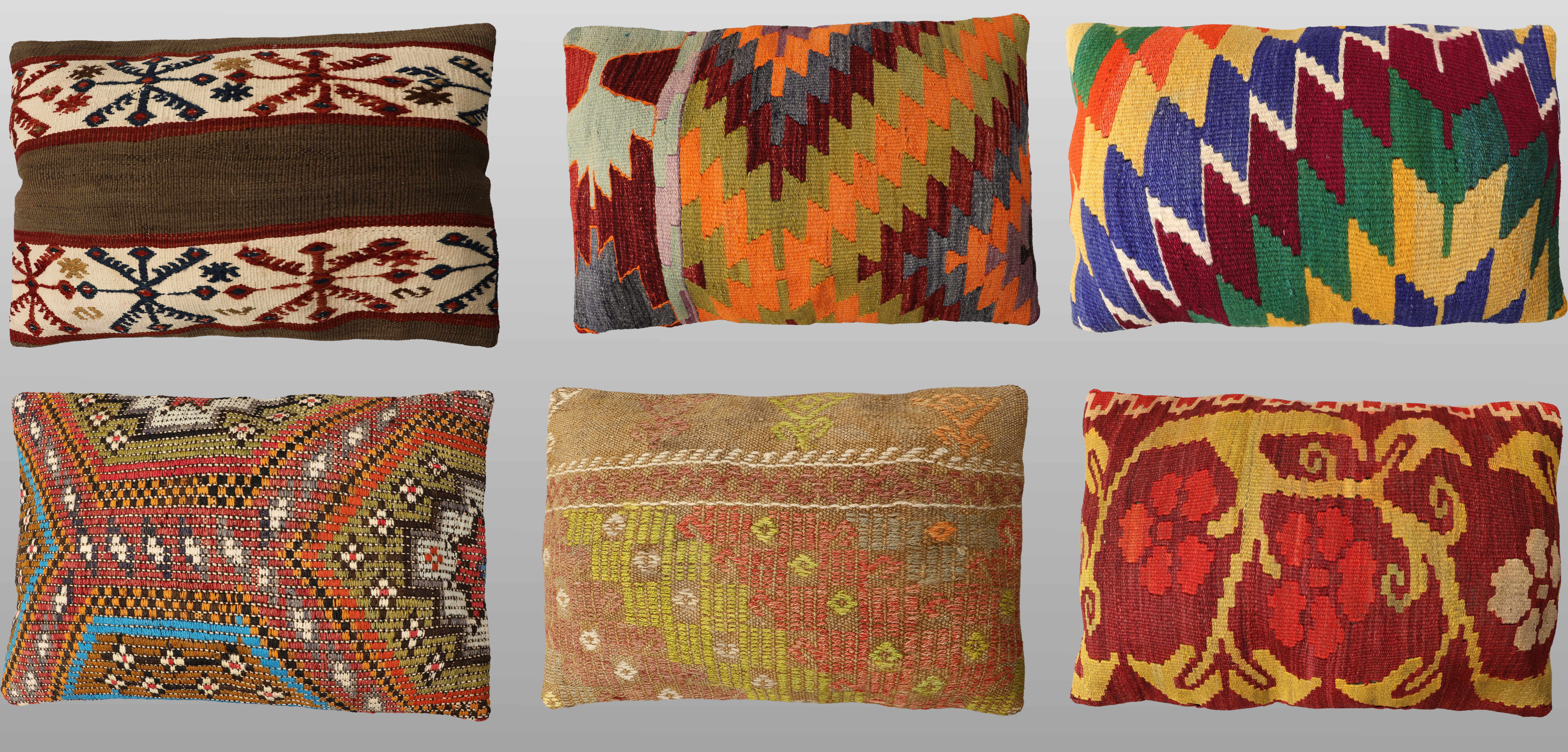 ORIENTMATTA. Parti kuddfodral 6st, anatoliska Kelim fragment, 60 x 40 cm.