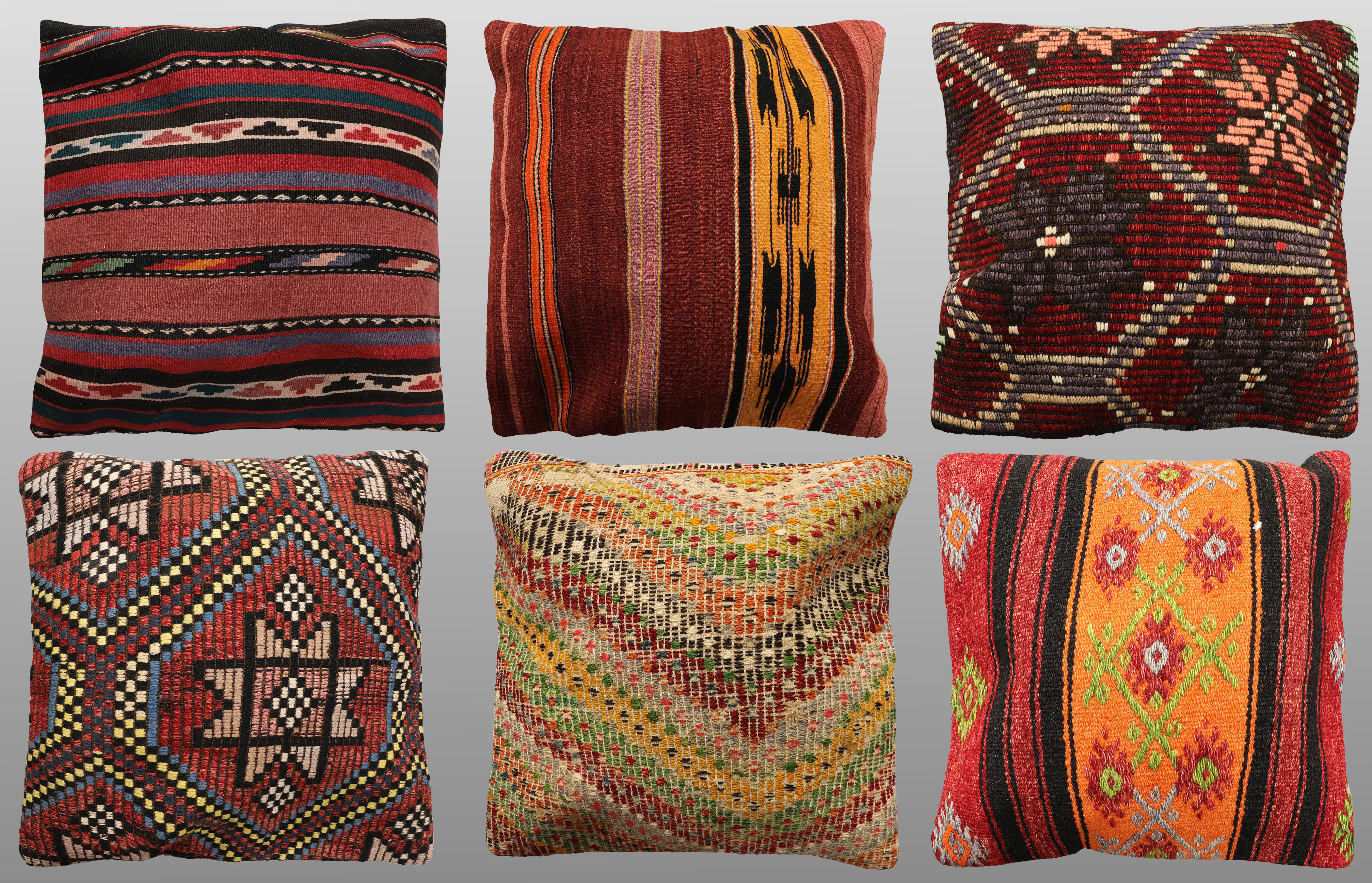ORIENTMATTA. Parti kuddfodral 6st, anatoliska Kelim fragment, 50 x 50 cm.