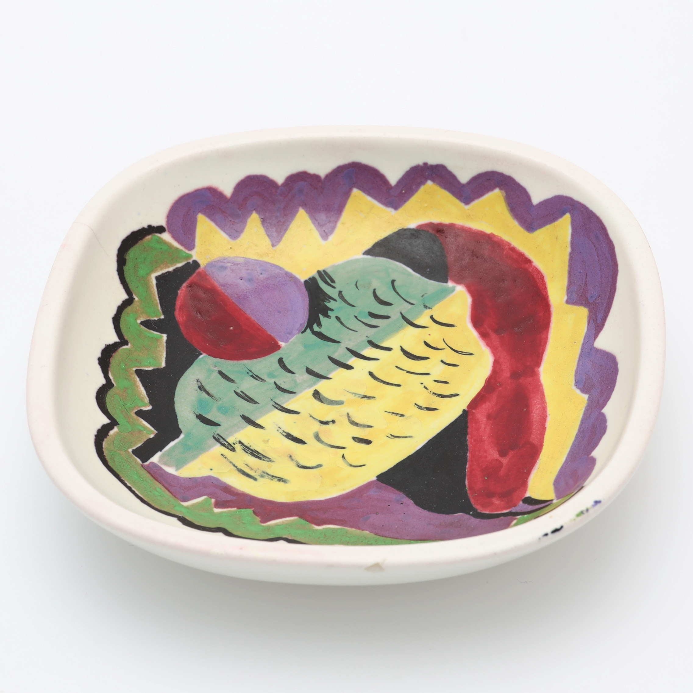 ISAAC GRÜNEWALD. skål, dekor av frukter, glaserat stengods, Rörstrand, signerad och daterad -43.