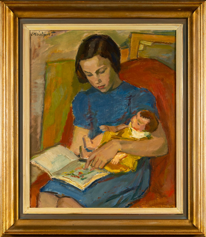 CARL-MAGNUS LINDQVIST. Olja på pannå, "Lisbeth syr", Signerad, 1900-tal.