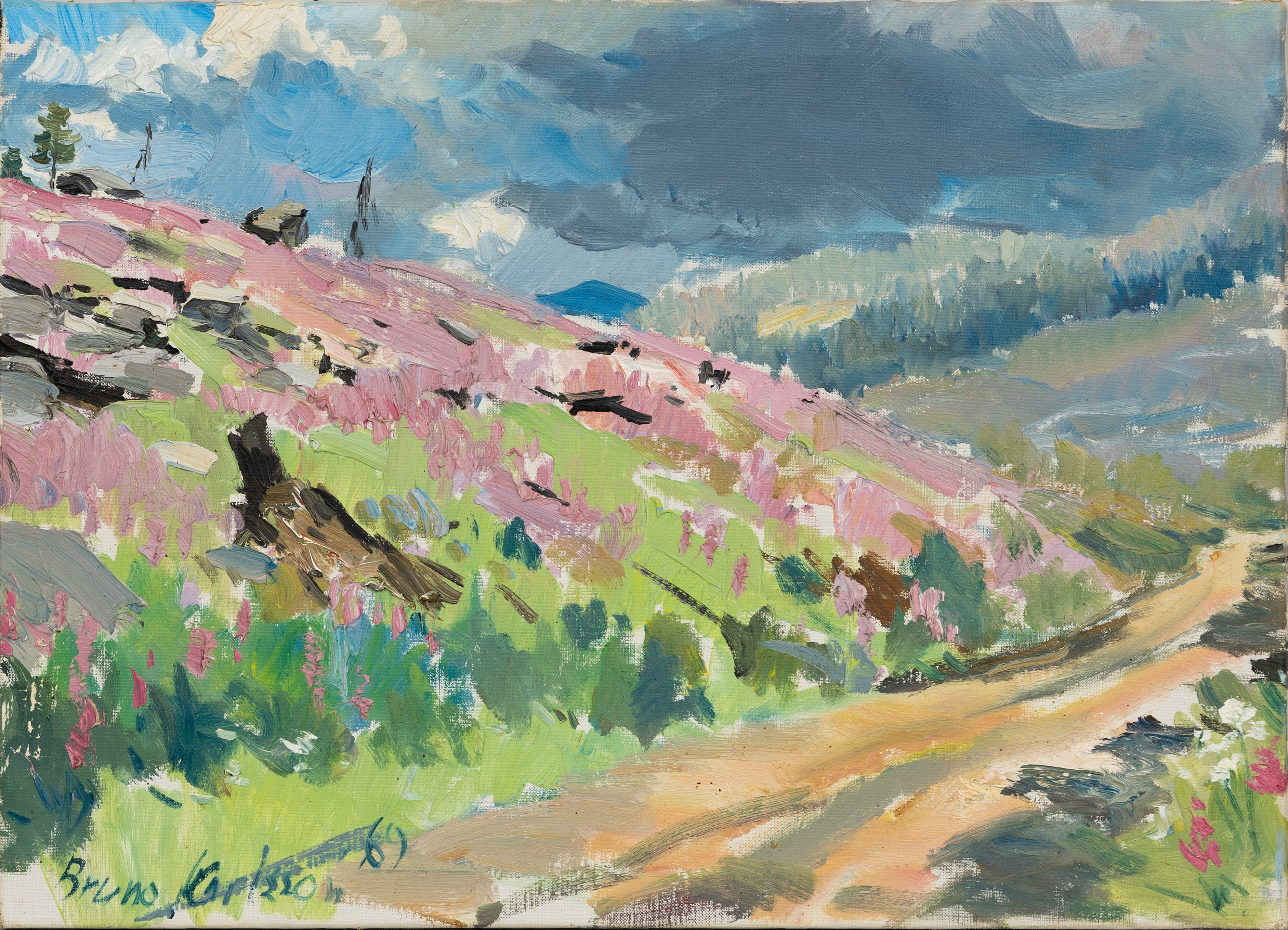 BRUNO KARLSSON. Lanskapskomposition, olja på duk, signerad och daterad, -69.