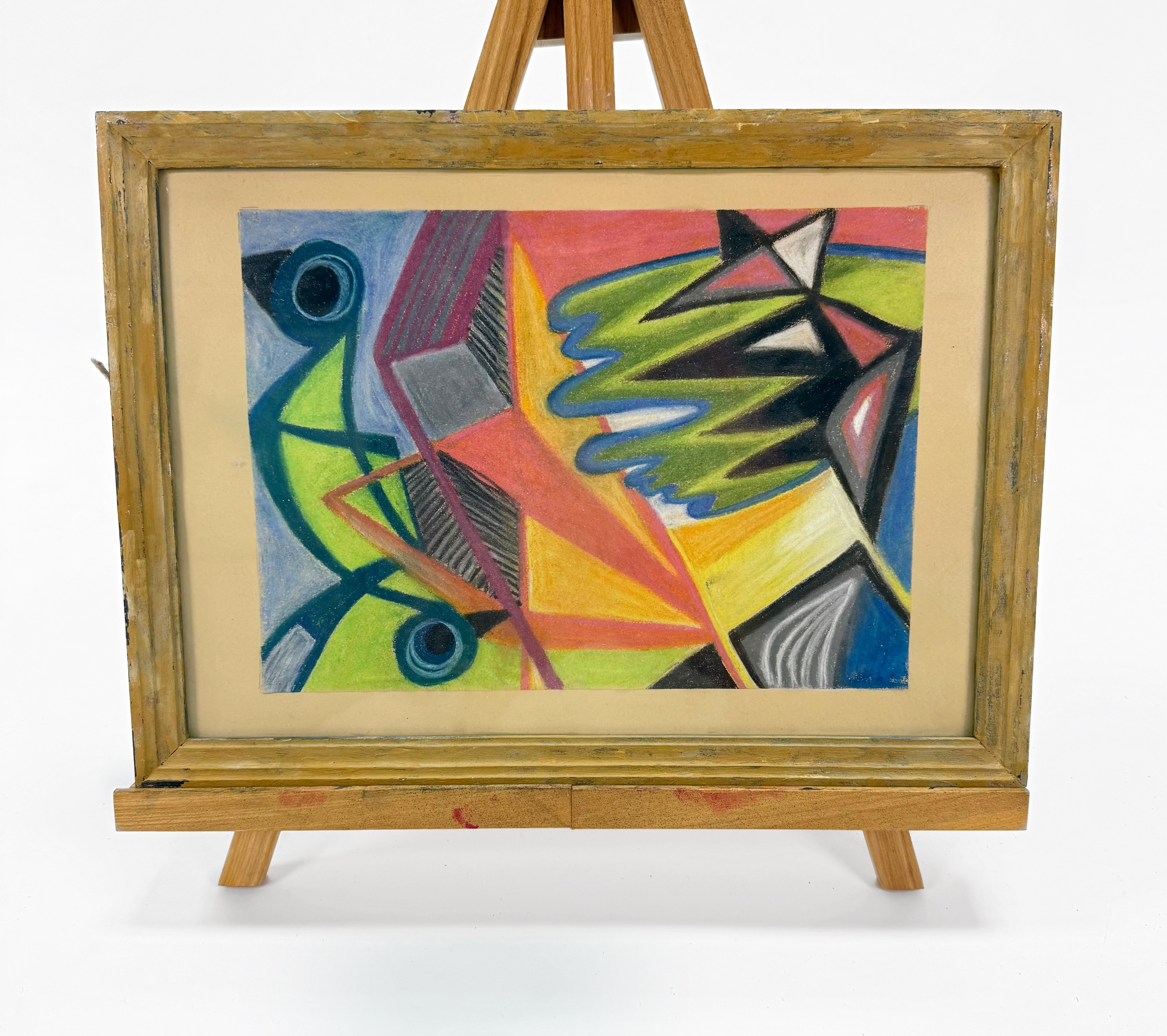 EVA KRUSE. Abstrakt komposition, "Två Fåglar" signerad på baksida, 1900 talets mitt.