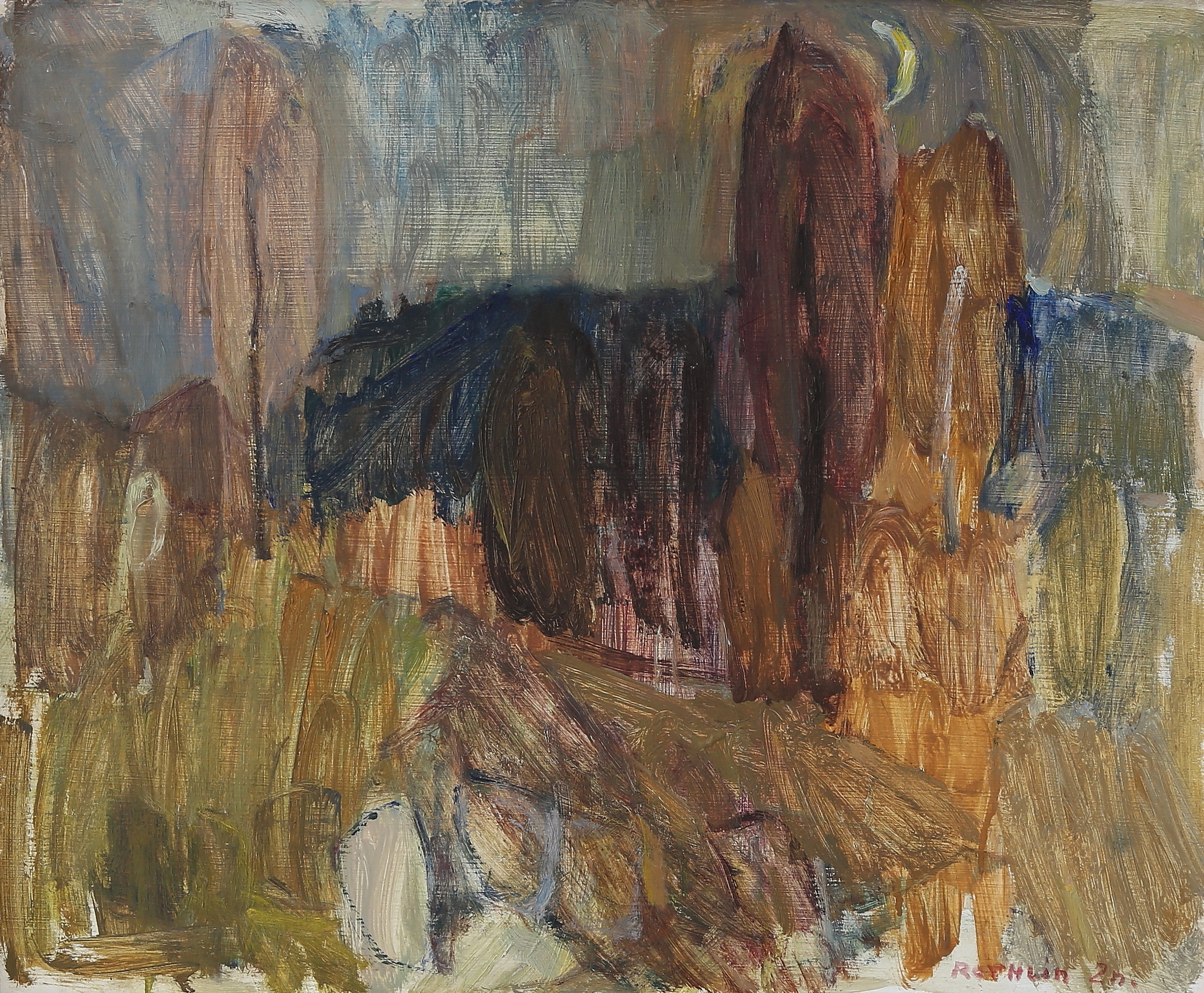 BRITA ROTHLIN-ZACHRISSON. Olja på pannå, "Höst i Korpklev", signerad.