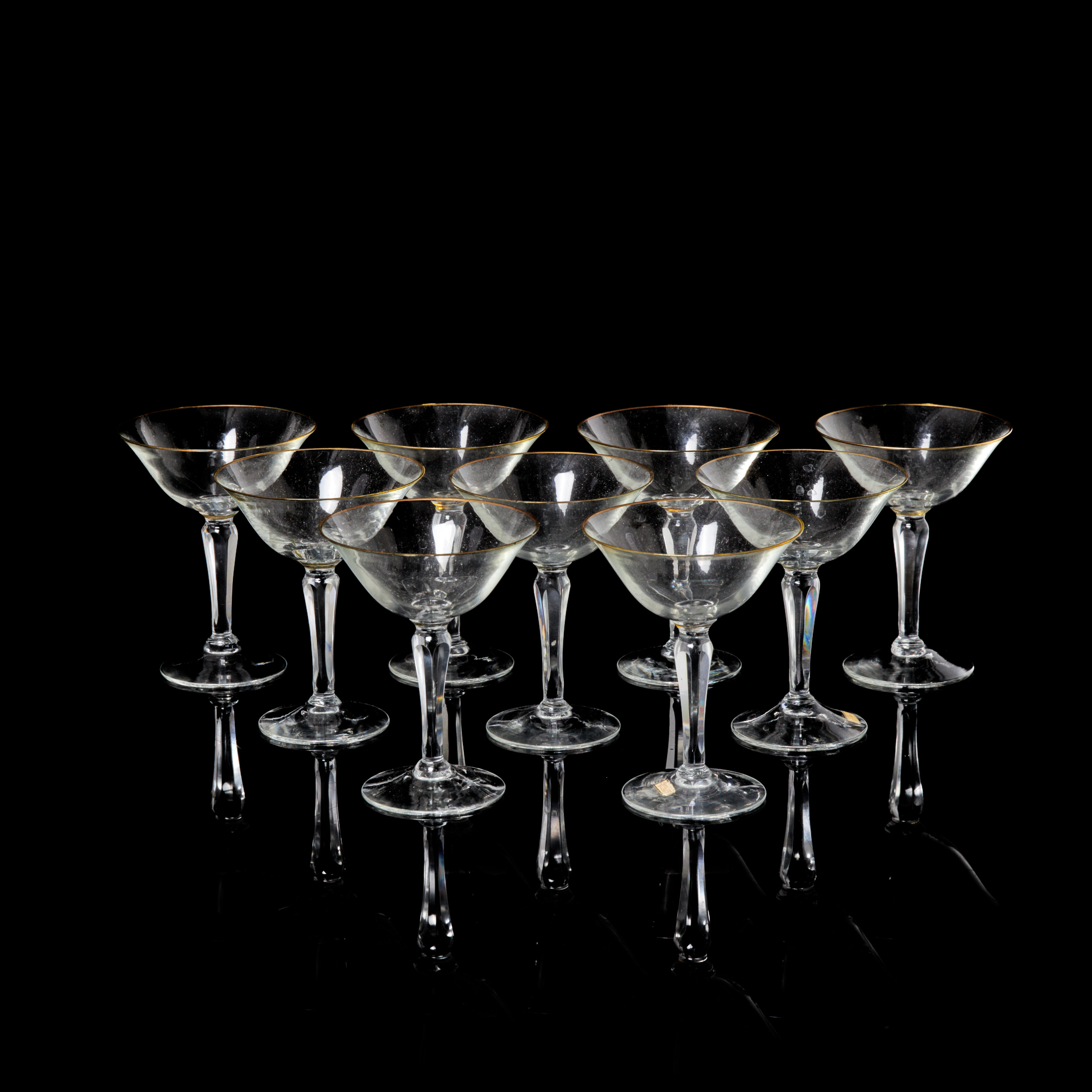 COCKTAILGLAS, 9 st, dekor av guldkant, delvis etikettmärkta, Hovmantorp Sweden, 1900-tal.