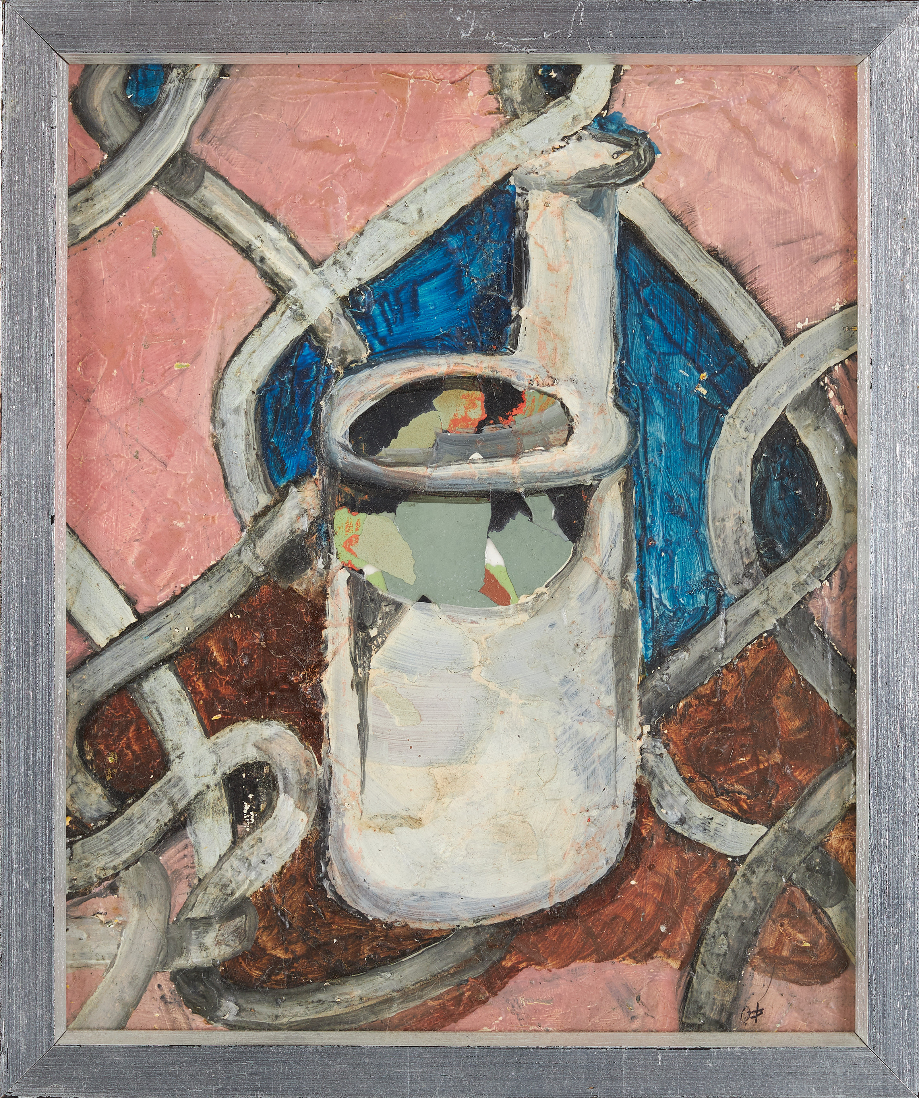 PATRIK QVIST. Komposition, olja/collage på pannå, signerad à tergo.