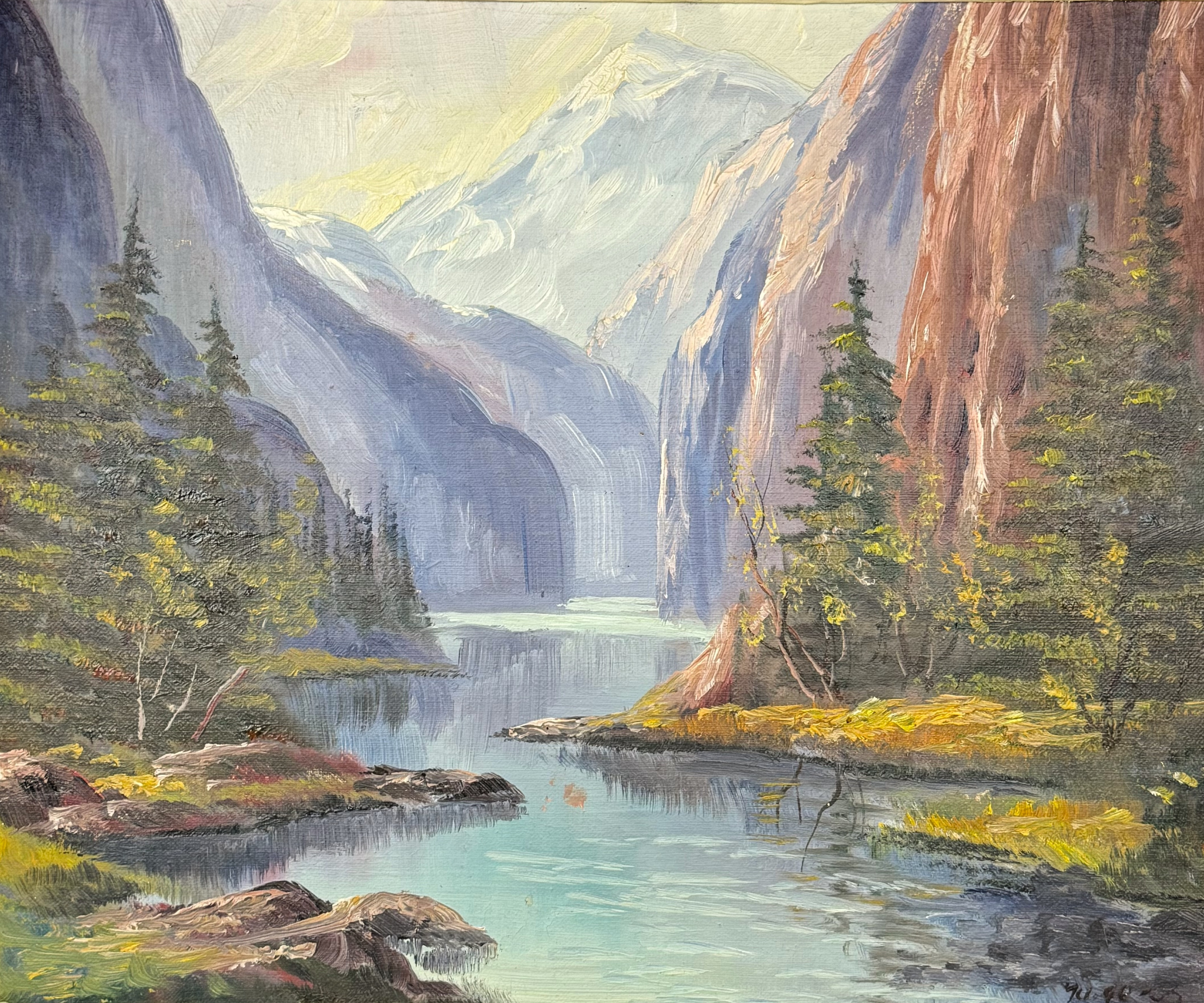 OLJEMÅLNING oidentifierad konstnär, fjord motiv, signerad.