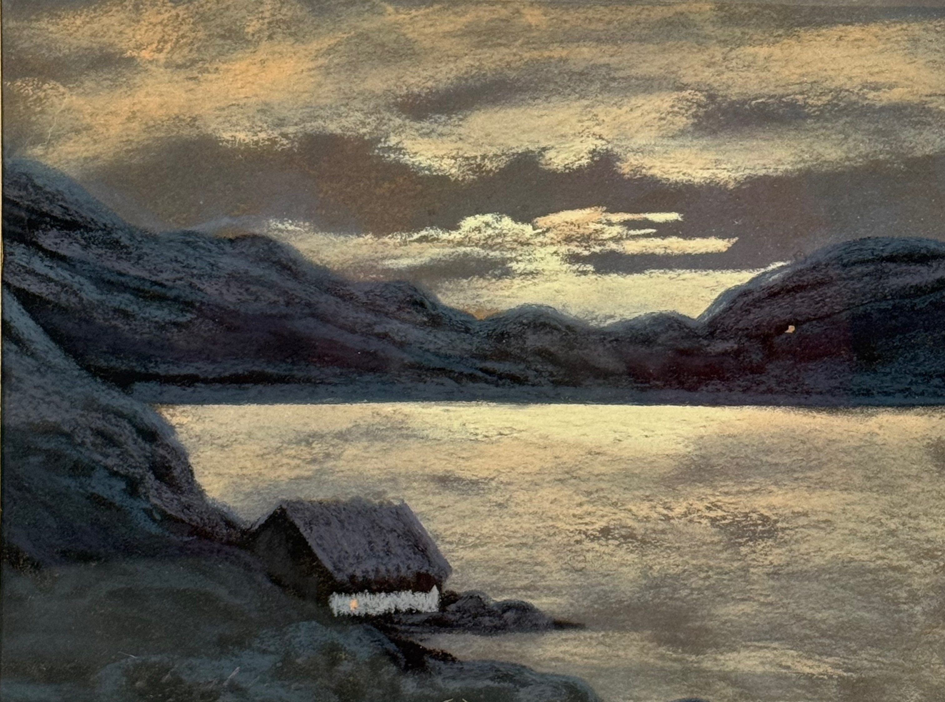 ERNST JOHANSSON. hus vid kusten, oljepastell, signerad a tergo.