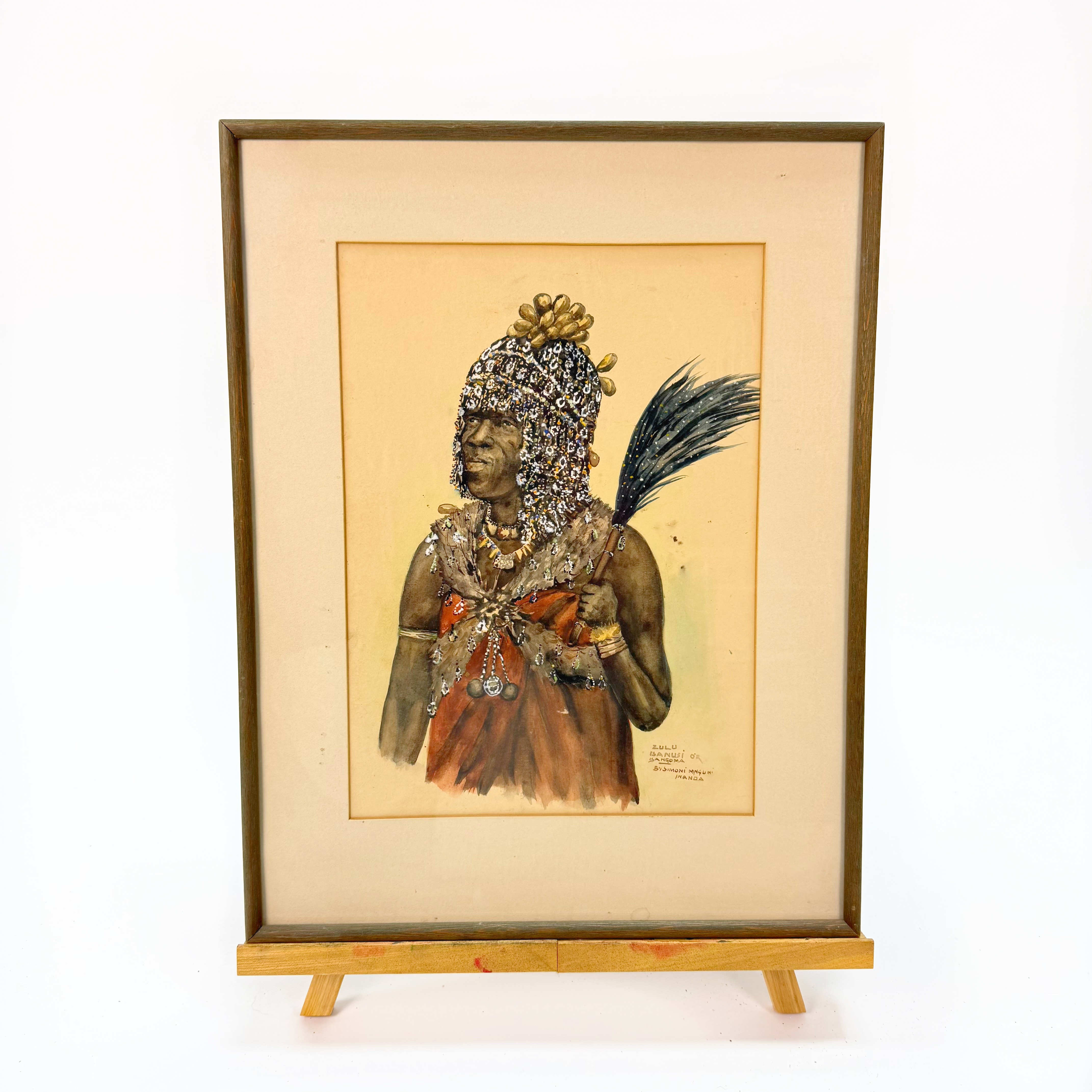 SIMONI MNGUNI. Akvarell . "zulu banusi", signerad.