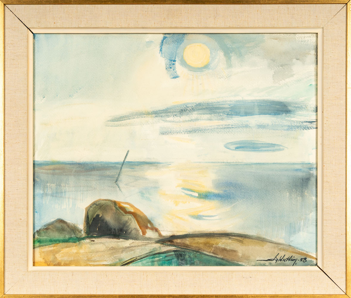 STIG WRETLING. Akvarell på papper "Månsken" Signerad & daterad: 1958.