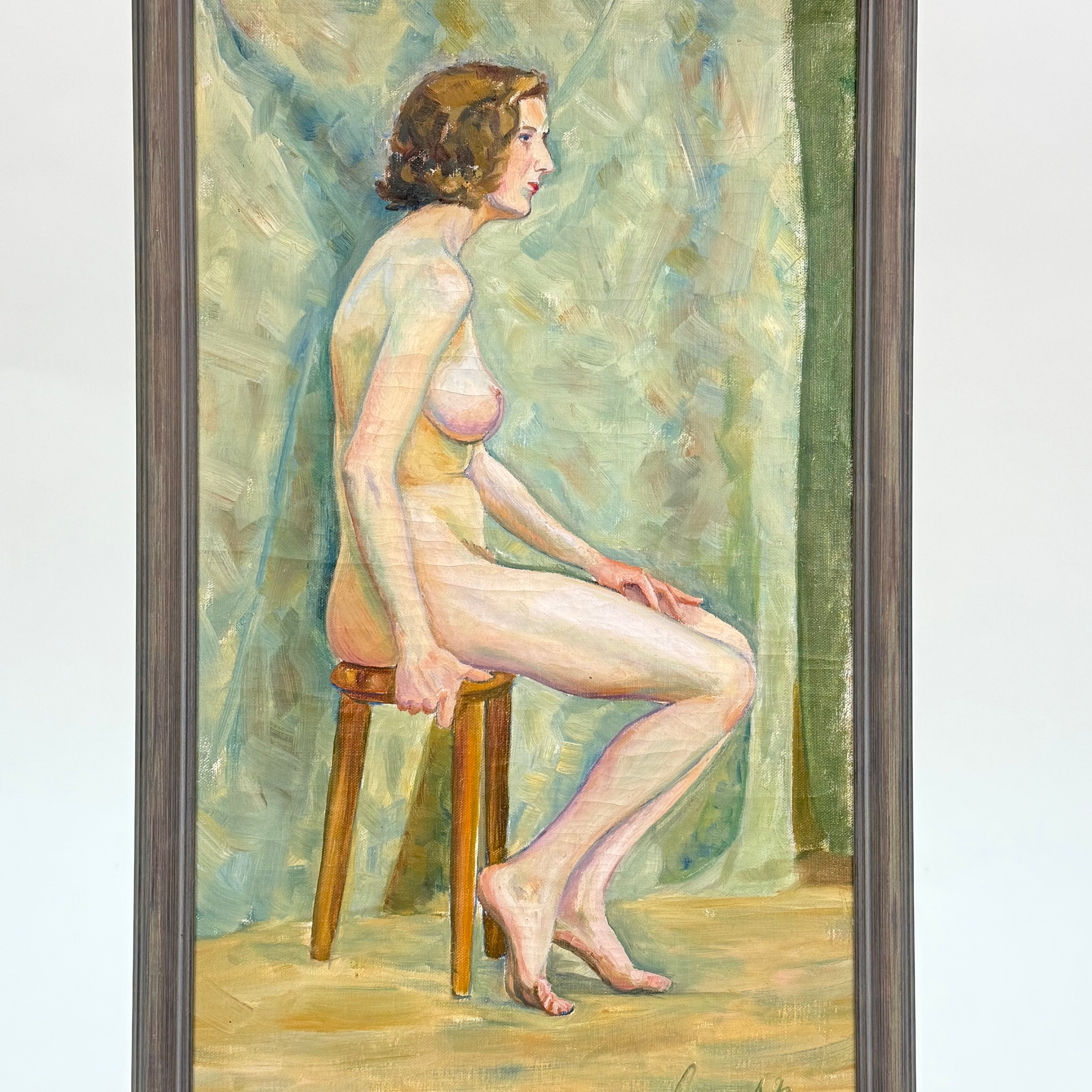 OIDENTIFIERAD KONSTNÄR. Oljemålning på duk, Kvinna på pall, Signerad och daterad 1930.