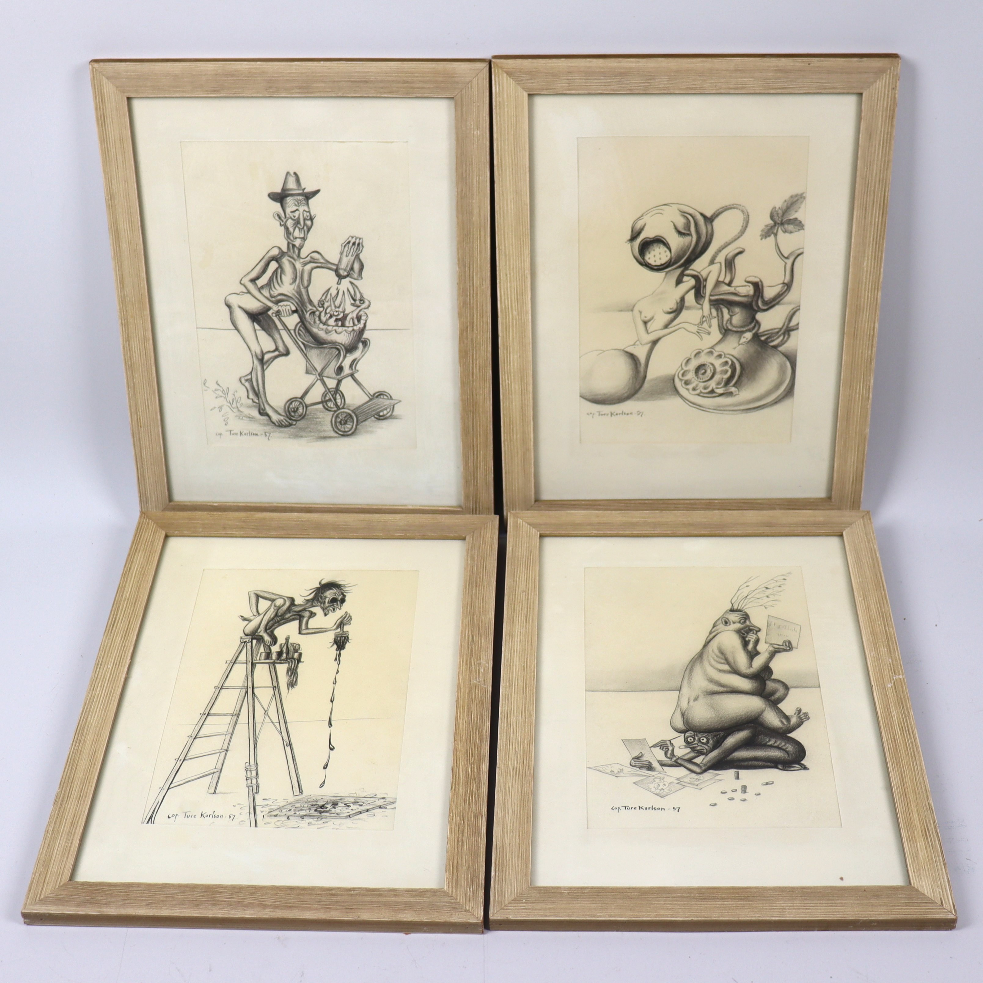 BORIS ARTZYBASHEFF. EFTER. kopia av Ture Karlson, surrealistiska teckningar, 4 st.