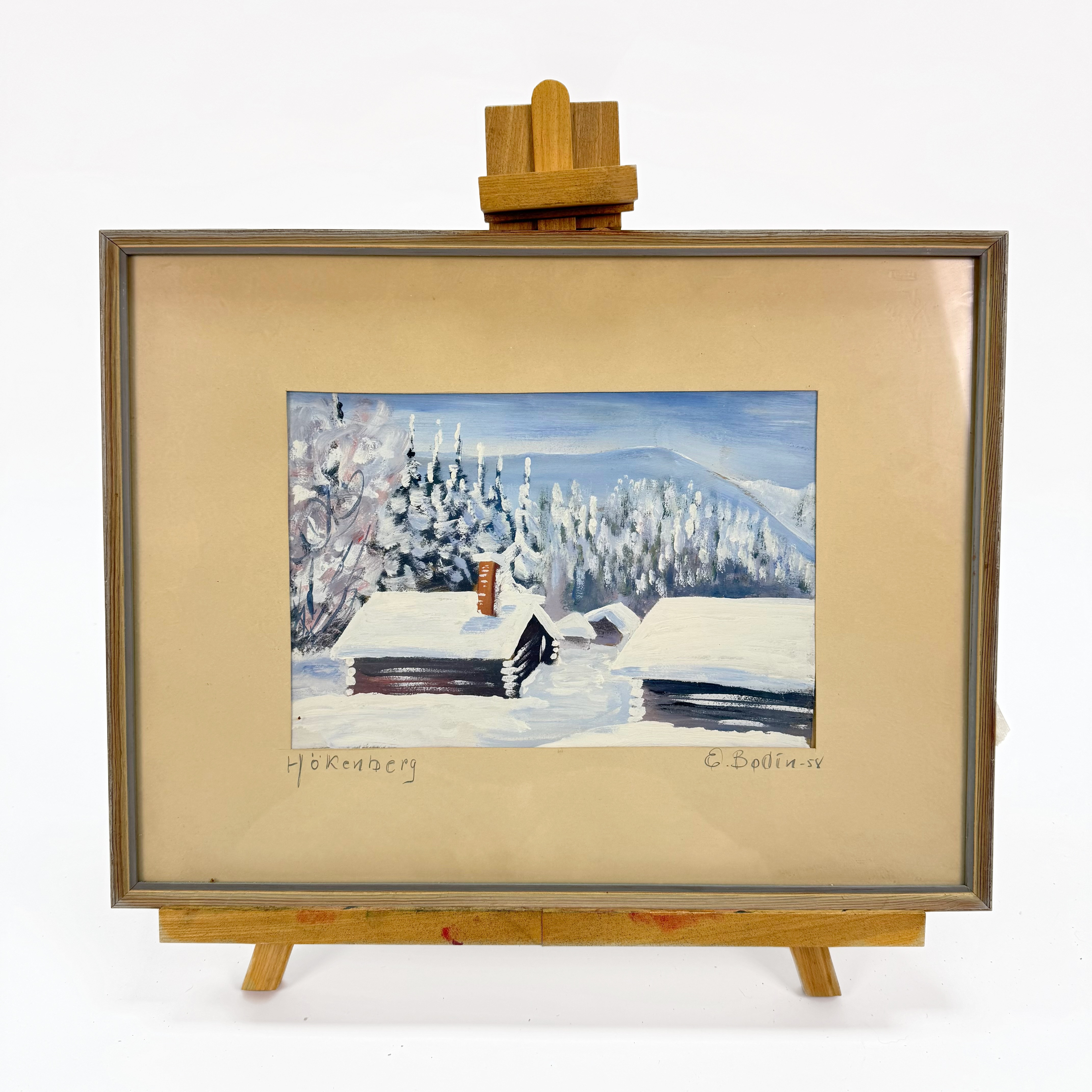 EDVIN BODIN. Akvarell på papper , Hökenberg, Signerad och daterad -58.