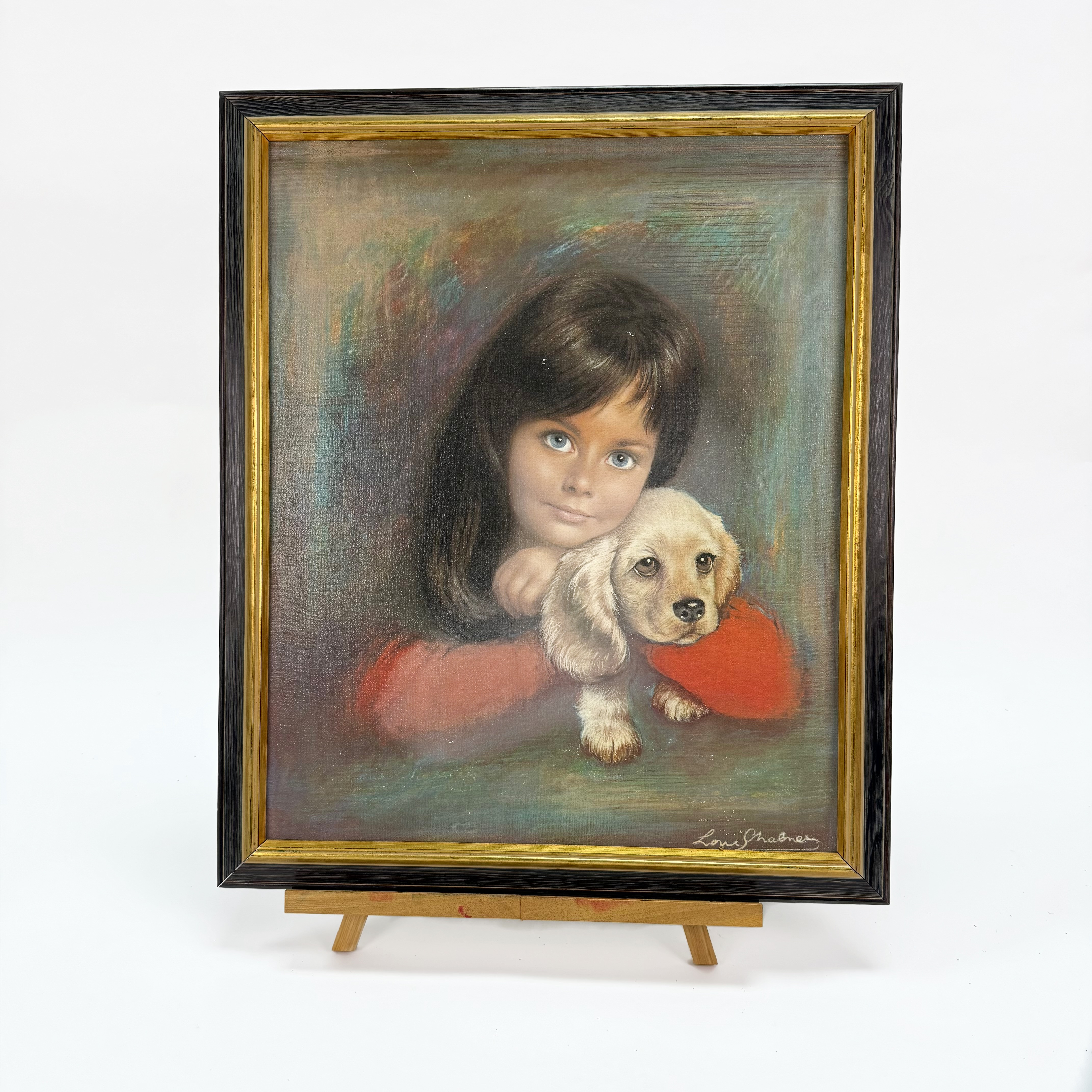 LOUIS SHABNER. texturerat tryck på canvas, "puppy love" 1960-tal.