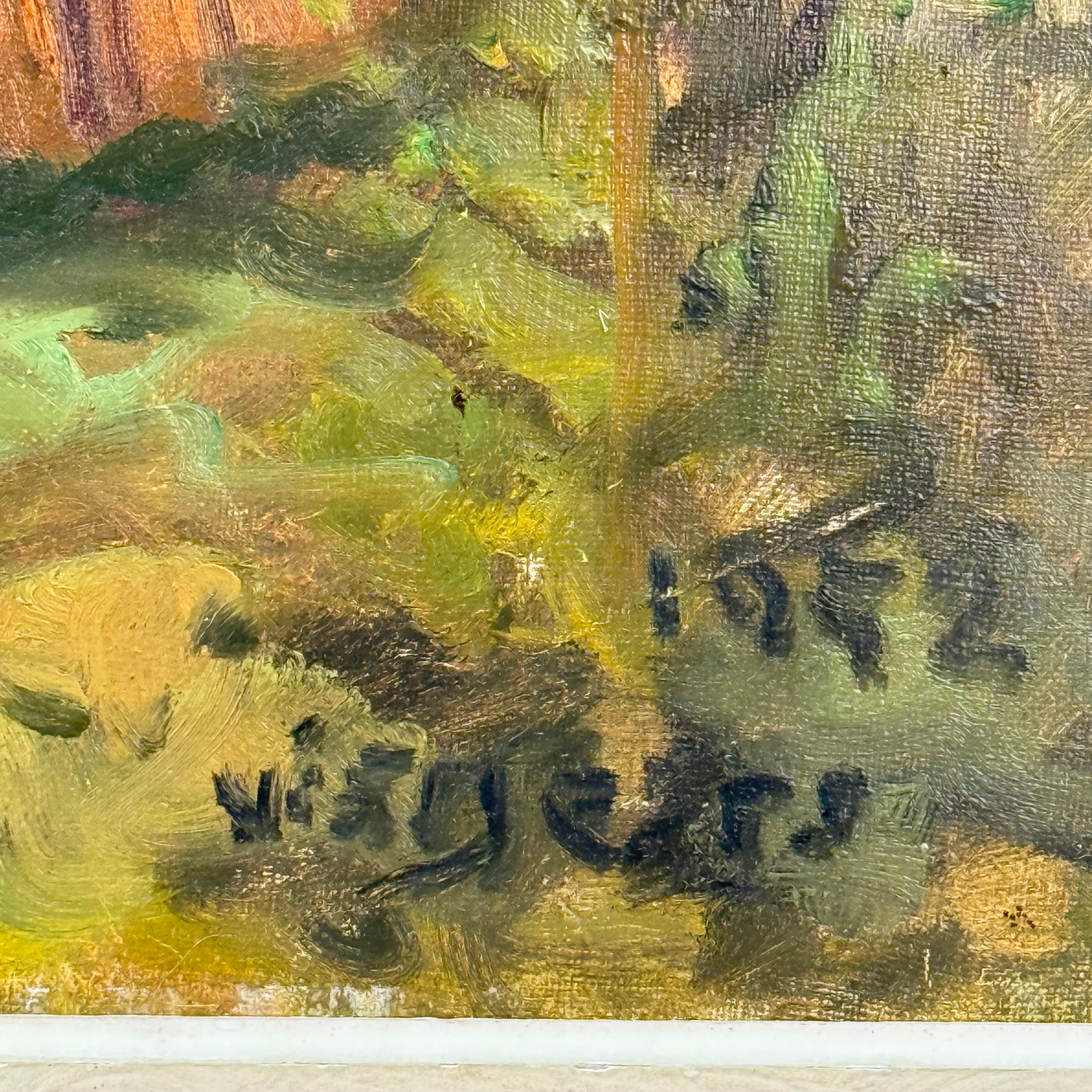 OIDENTIFIERAD KONSTNÄR. Stuga på höjden, oljemålning, otydligt signerad och daterad 1952.