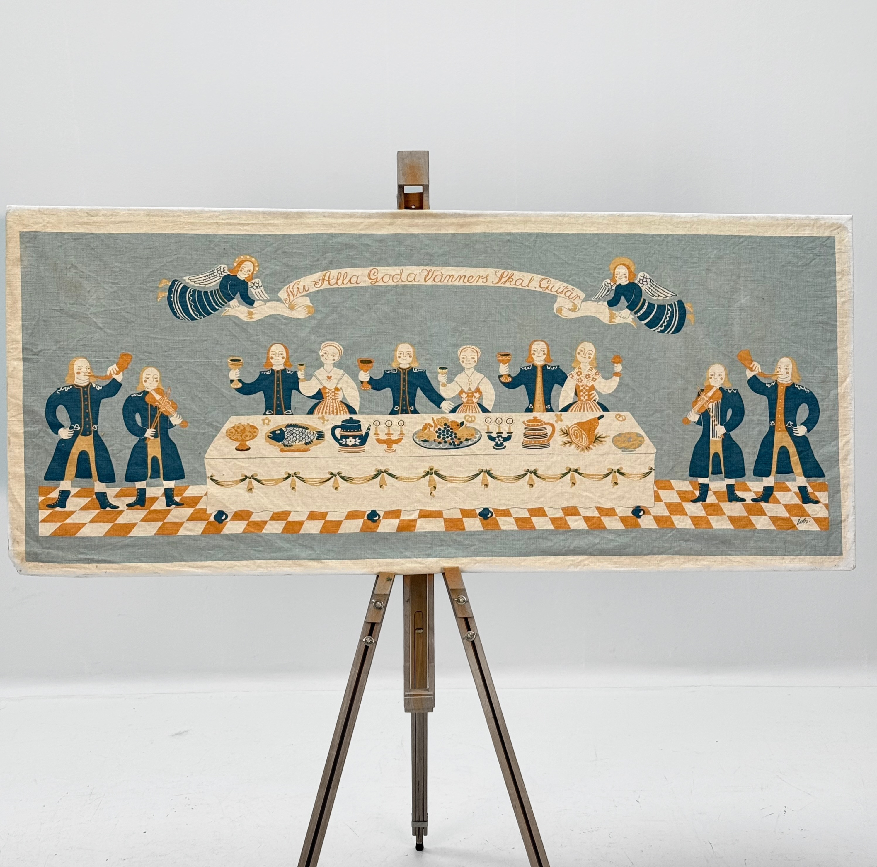 JOBS TEXTILTRYCK " Nu Alla Goda Vänner Skål, Gutår" Leksand.