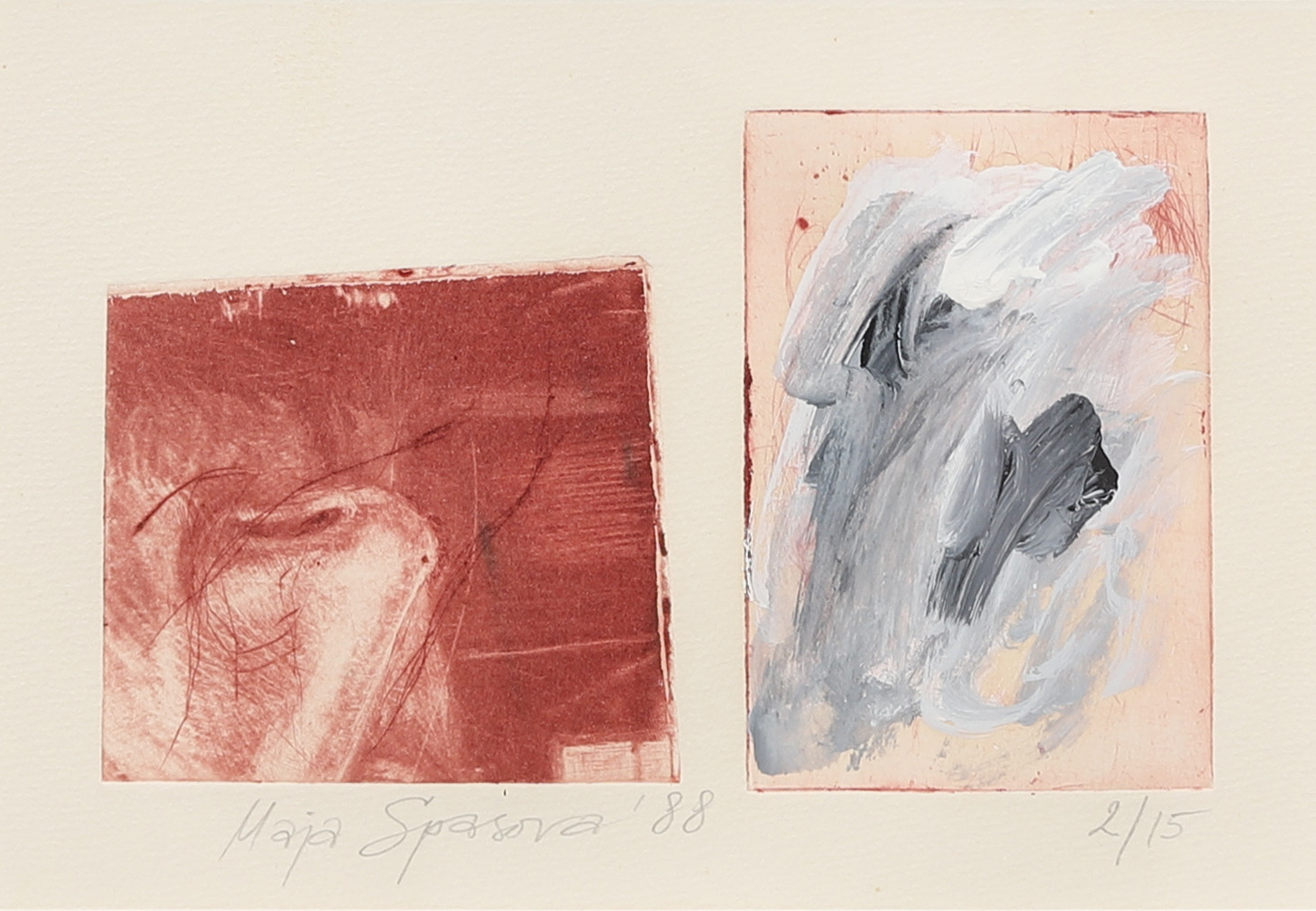 MAJA SPASOVA (1959-). Etsning/blandteknik på papper, signerad, daterad -88, numrerad 2/15.
