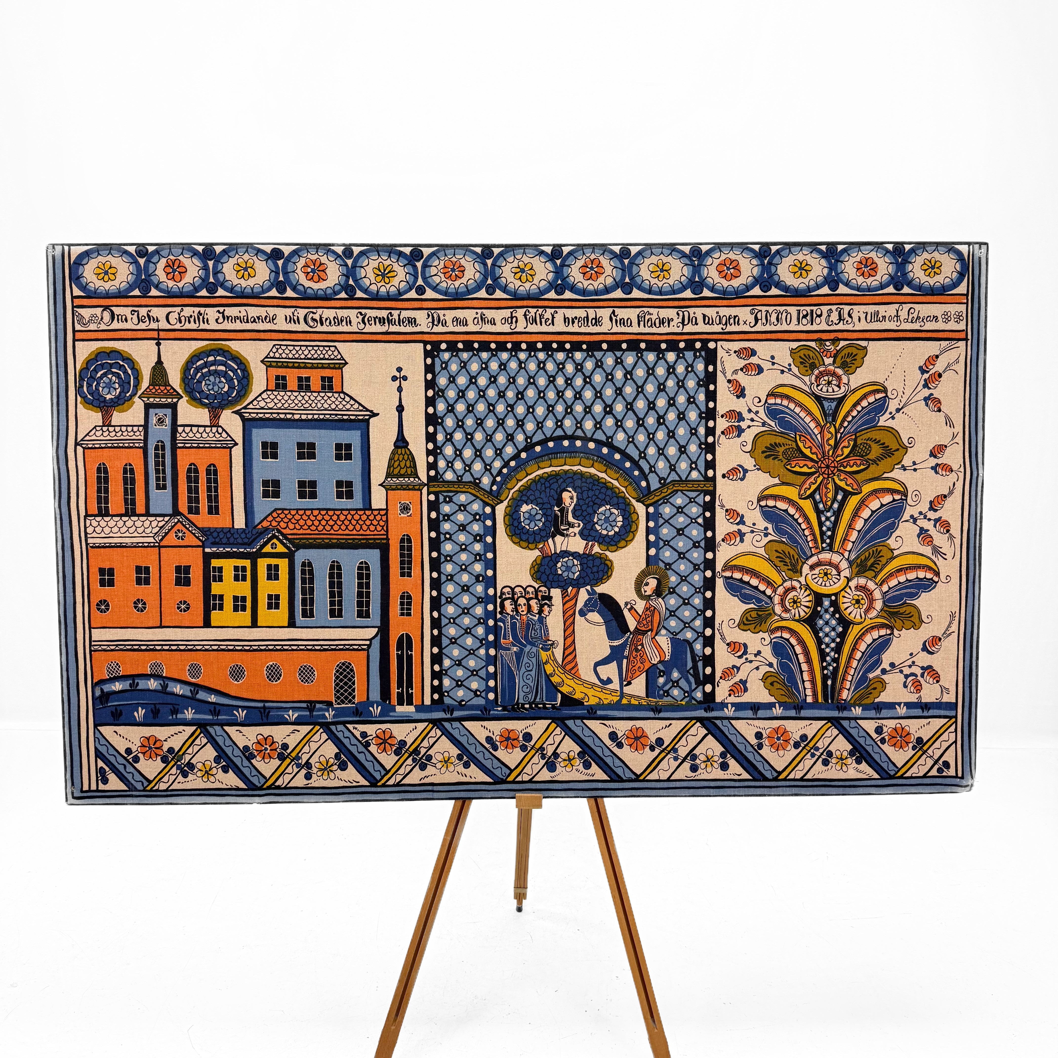 TEXTIL HANDTRYCK - Hans Prins " Om jesu Christi inridande uti staden Jerusalem".