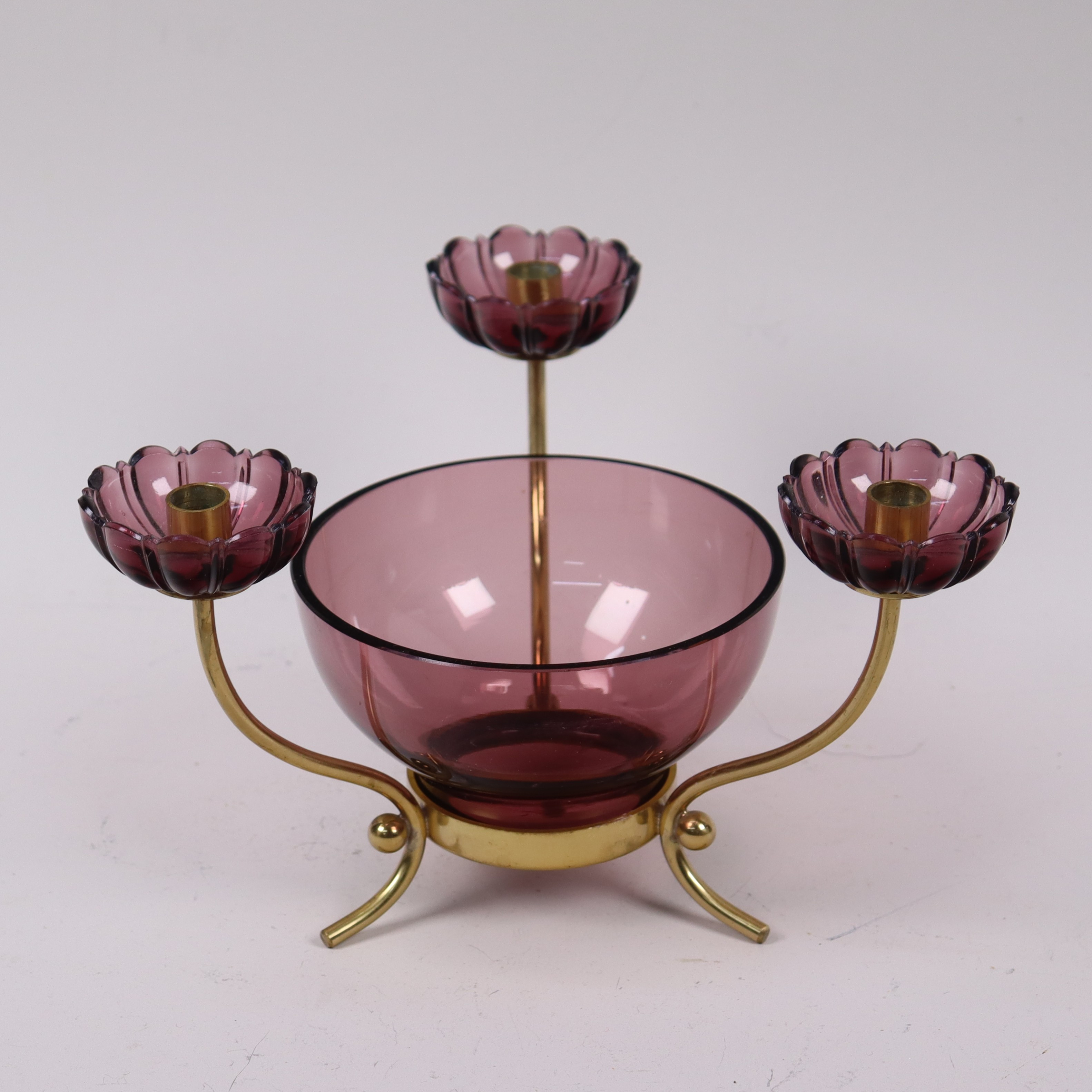 GUNNAR ANDER. Ystad-Metall, kandelaber med skål, glas och mässing.