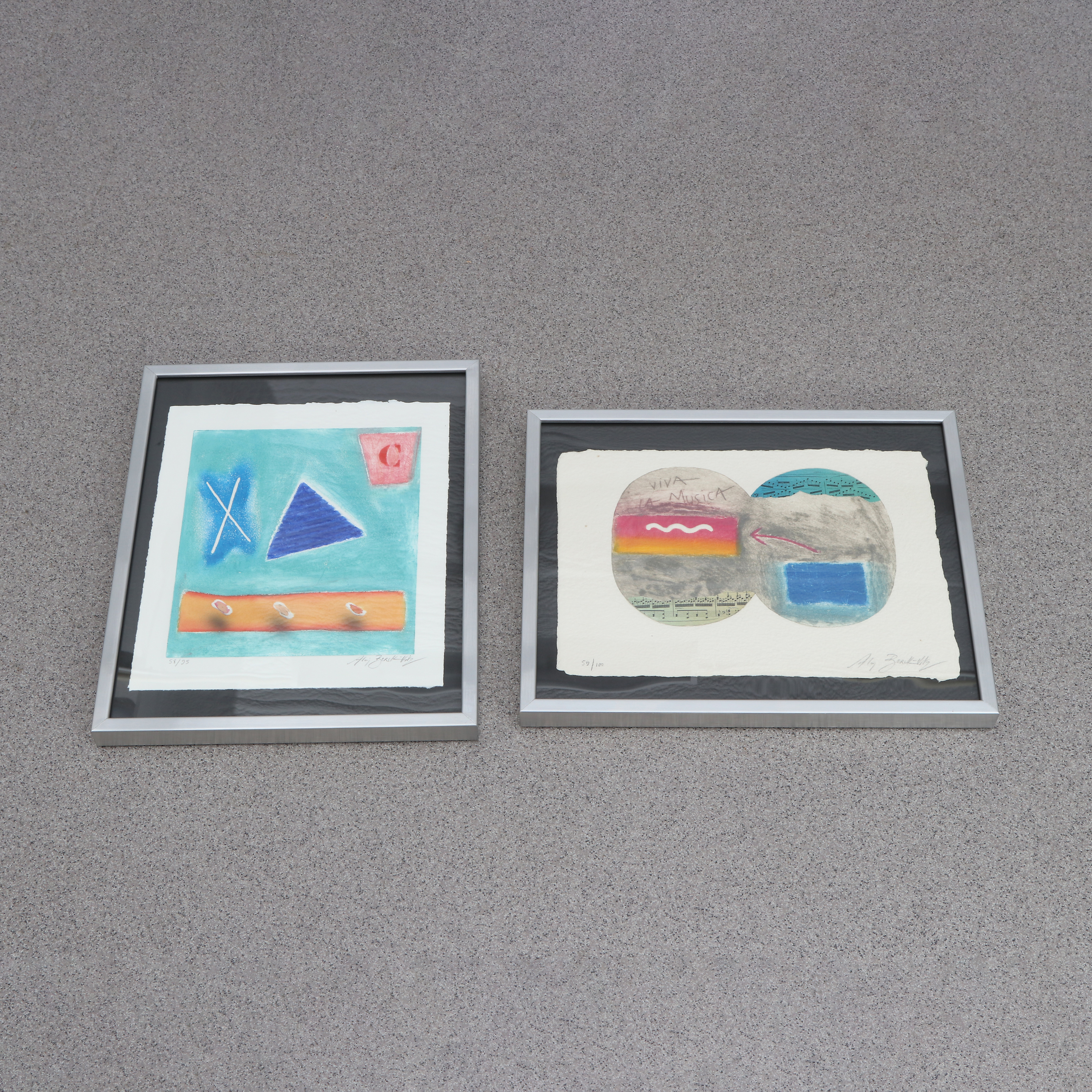 ALAIN BERCK-WITZ. Carborundumetsningar, två st. Kompositioner. Signerade.