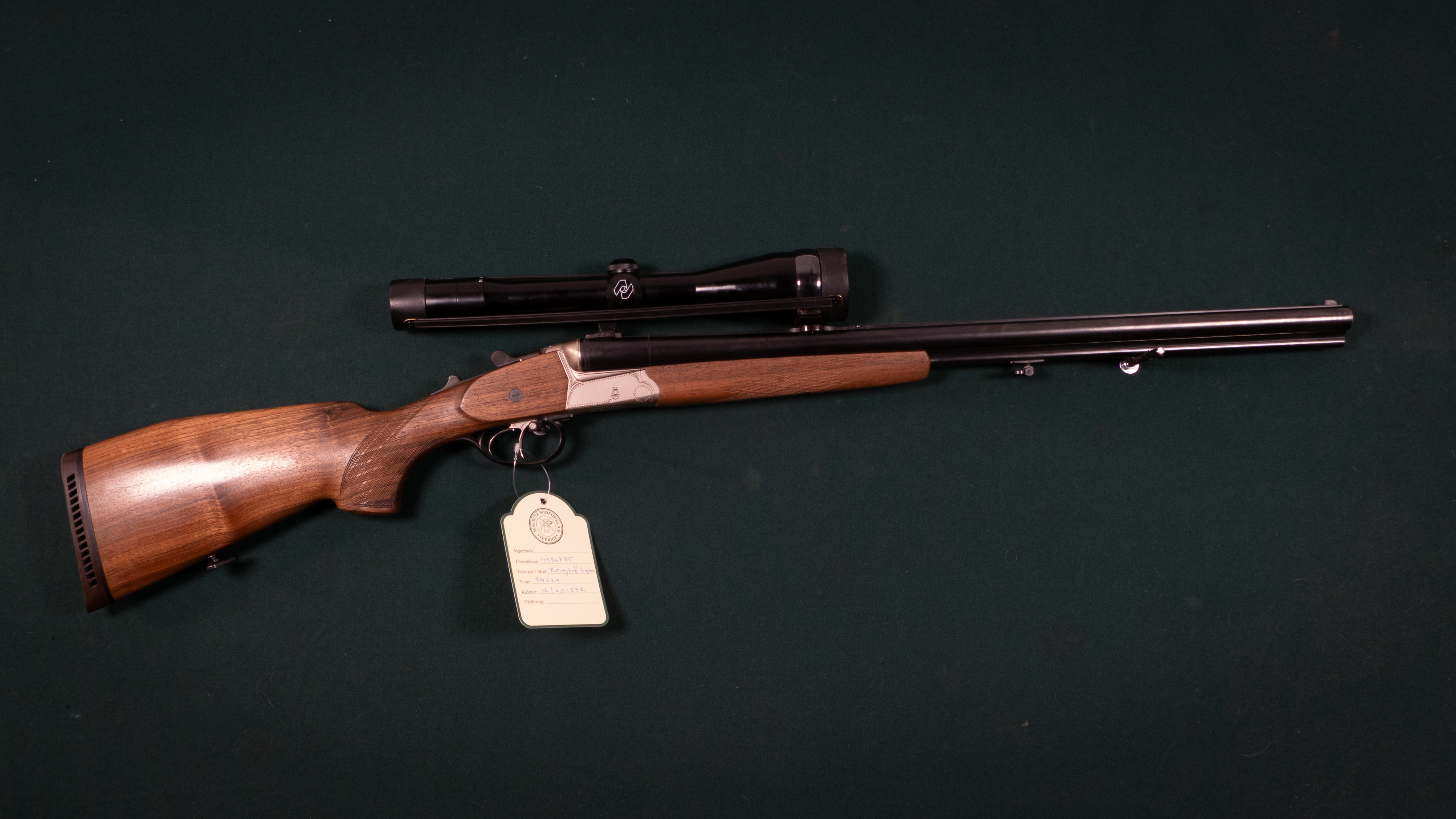 Krieghoff Trumpf Simplex kal. 12/6,5x57R Tillv.nr. 84229.