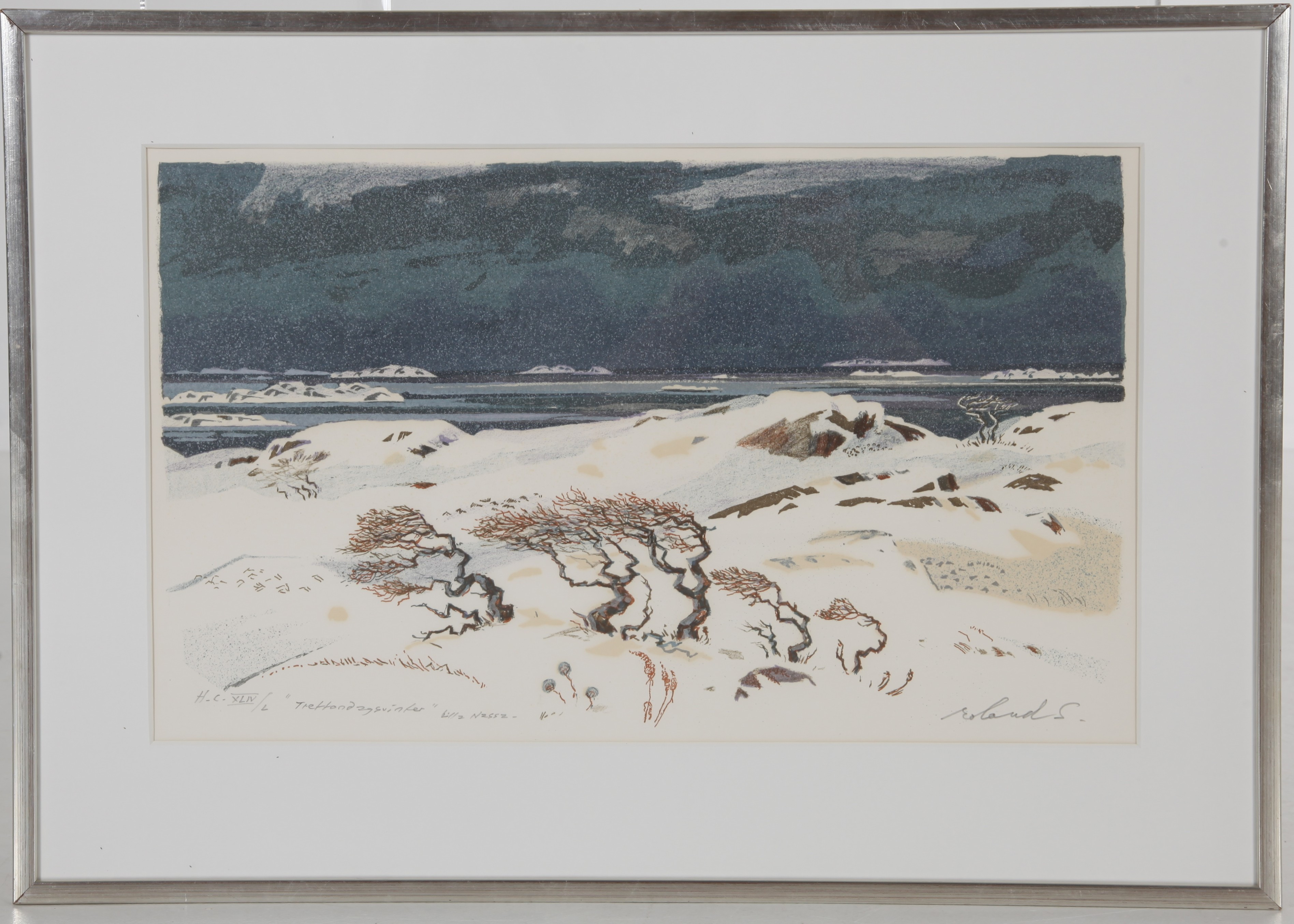 ROLAND SVENSSON. 1910-2003. Grafik, "Trettondagsvinter", signerad.