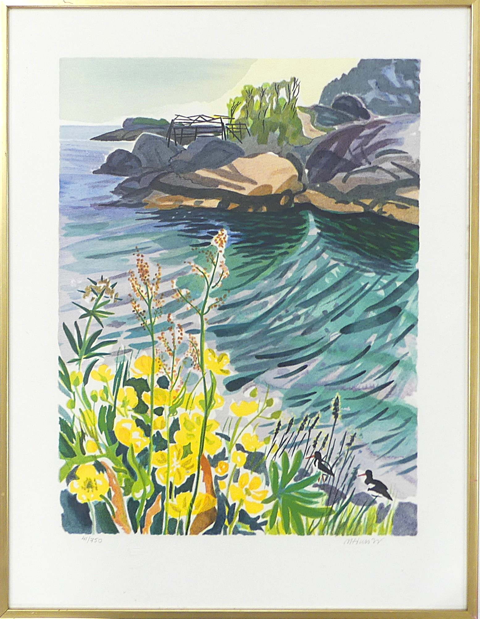 MONA HUSS WALIN. färglitografi, skärgårdsmotiv.