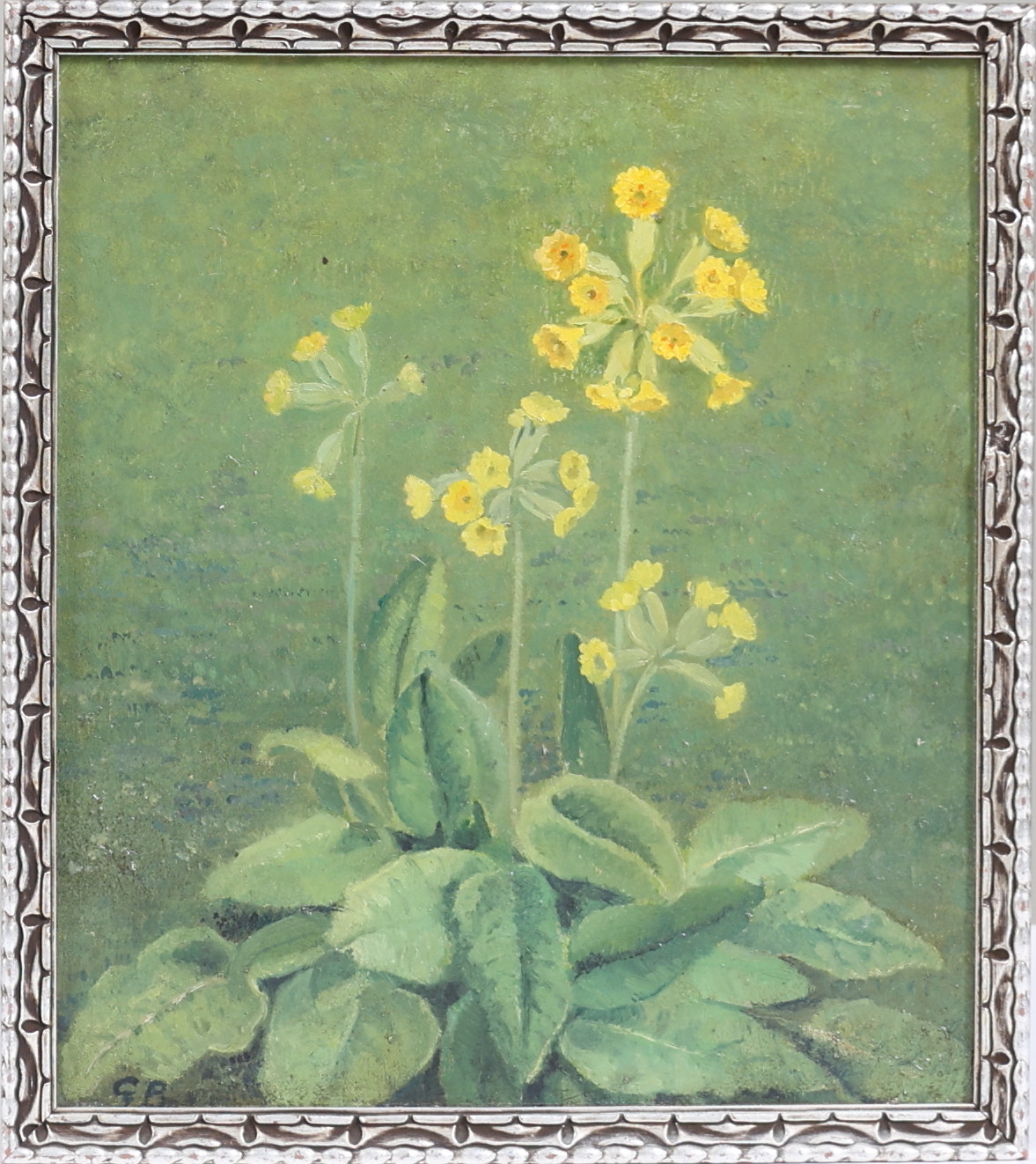 GUSTAF BÖKLIN. "Gullvivor", olja på pannå, signerad GB.