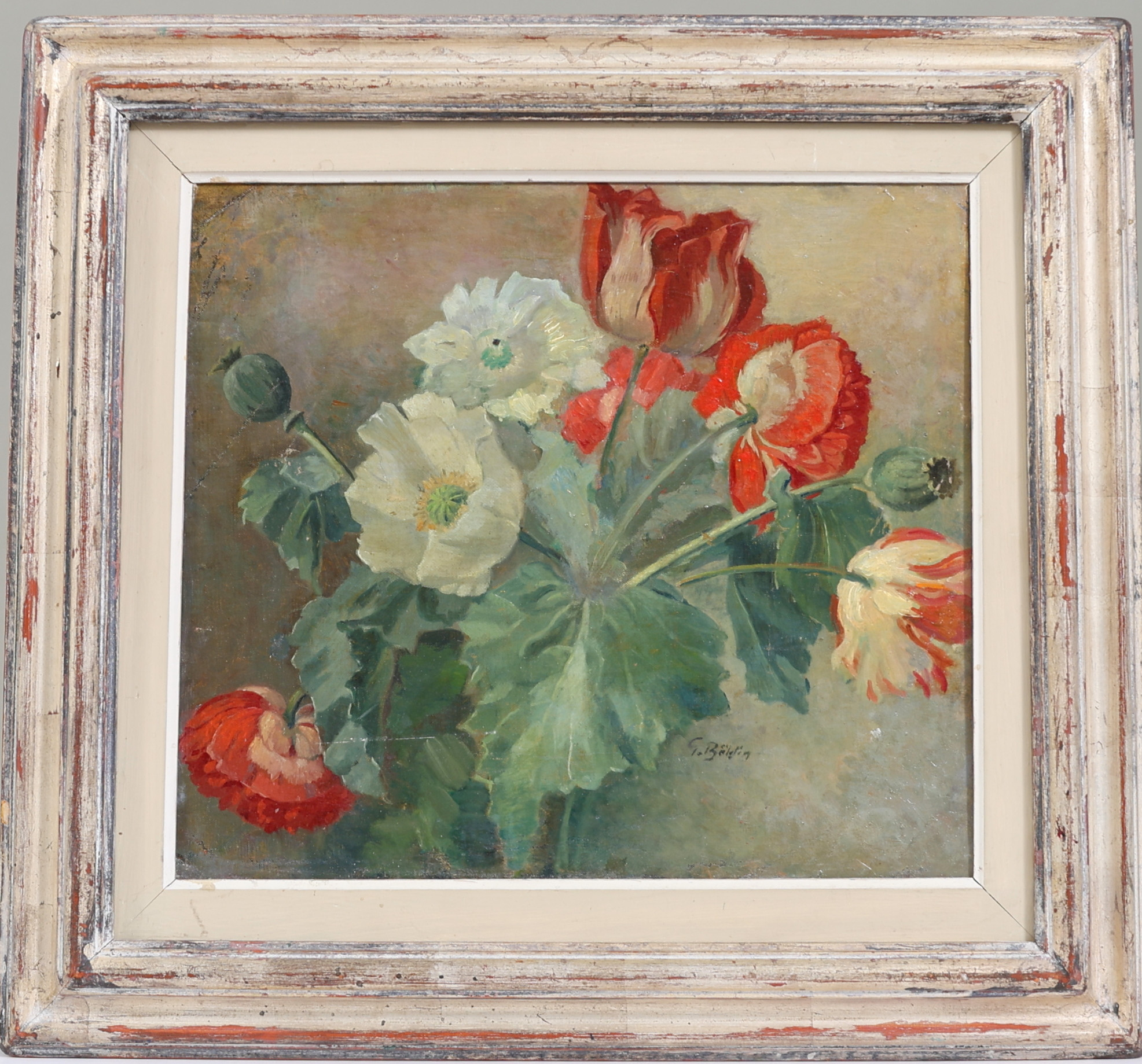 GUSTAF BÖKLIN. Blomsterstilleben, olja på pannå, signerad.