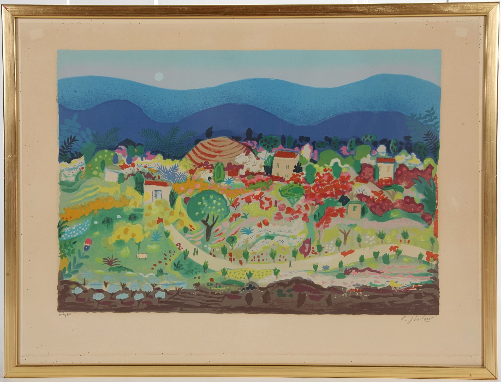 LENNART JIRLOW. 1936-2020. Färglitografi, "De blå bergen", signerad.