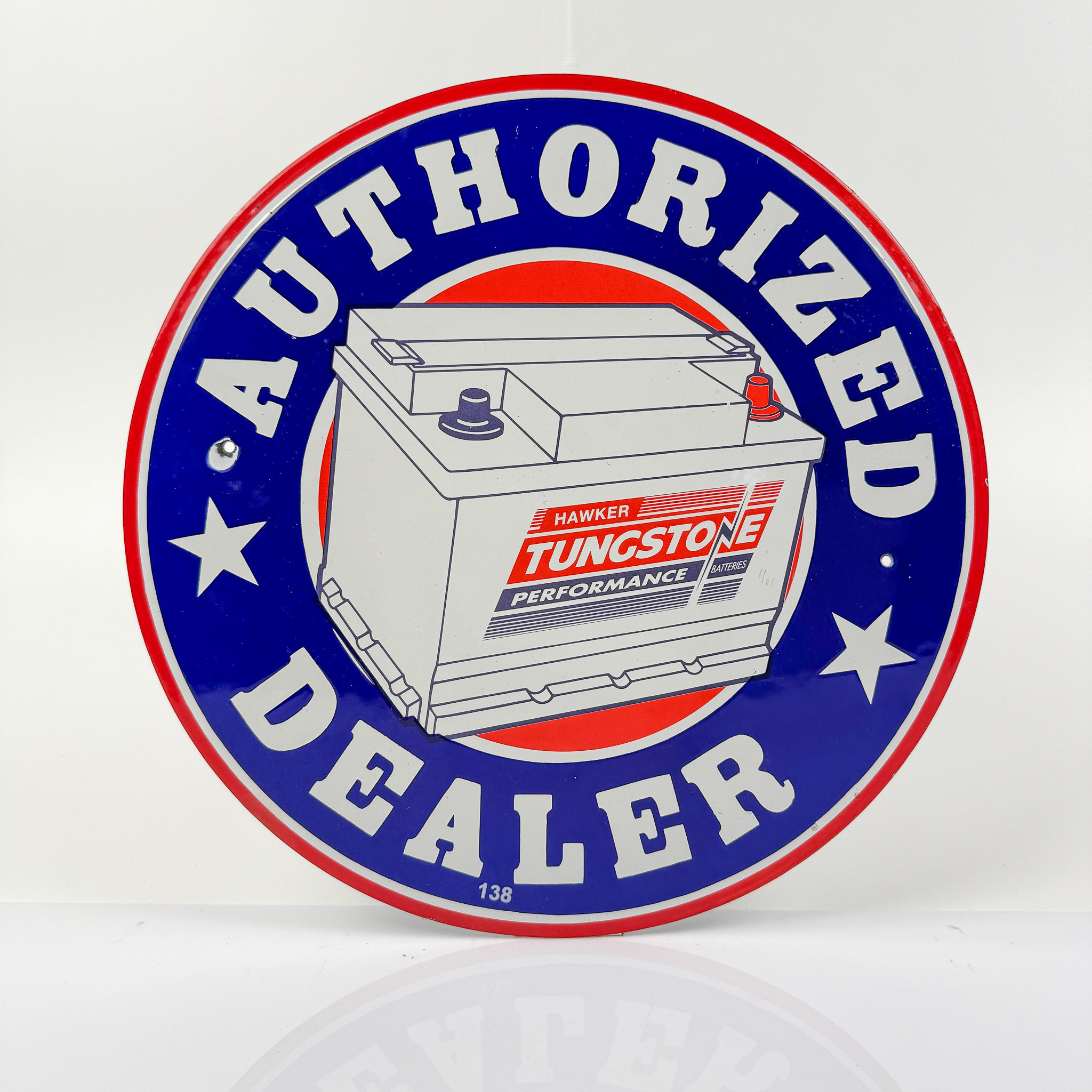 TUNGSTONE BATTERIES, emaljskylt, sentida tillverkning.