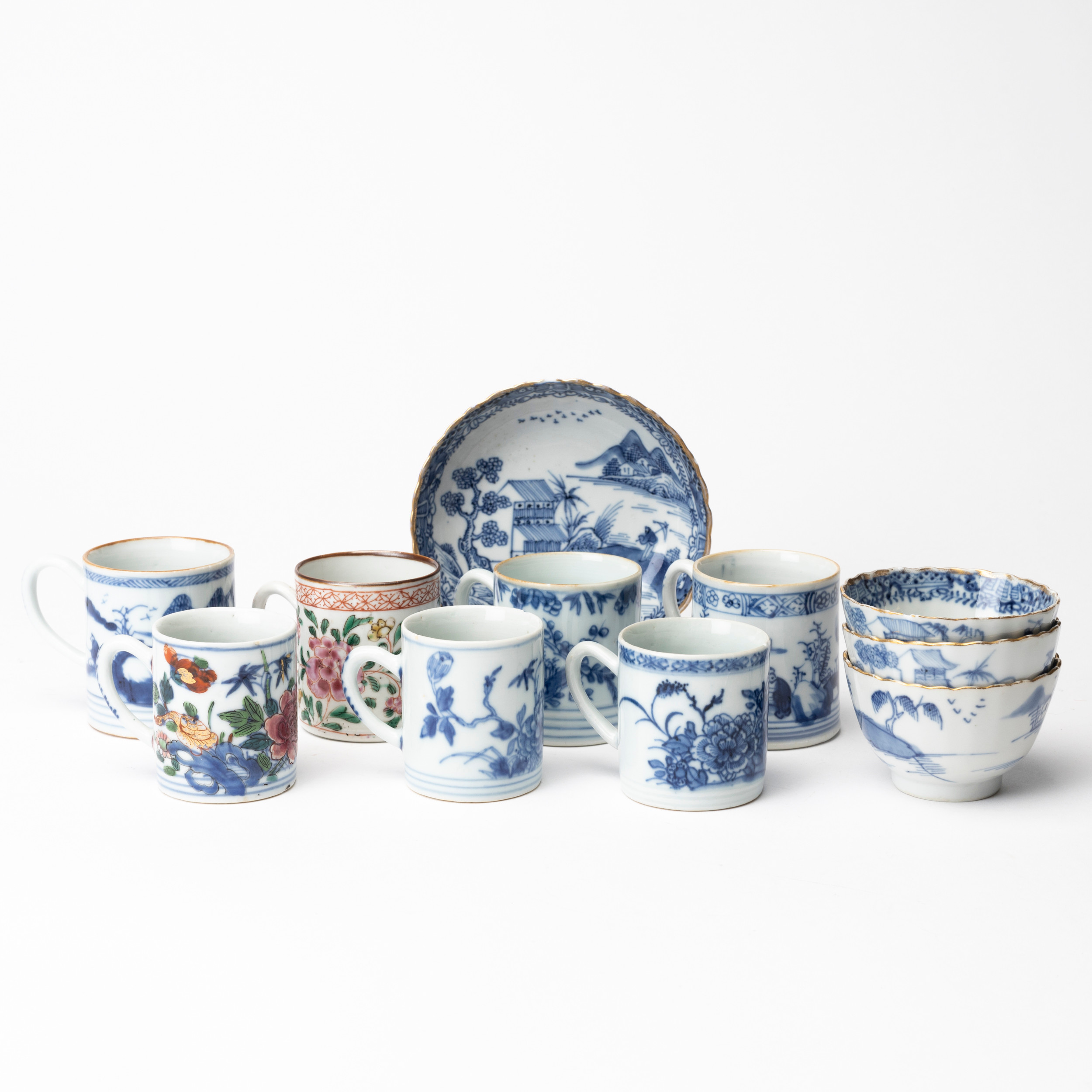 KOPPAR, 10 st, porslin, Qingdynastin 1700/1800-tal.