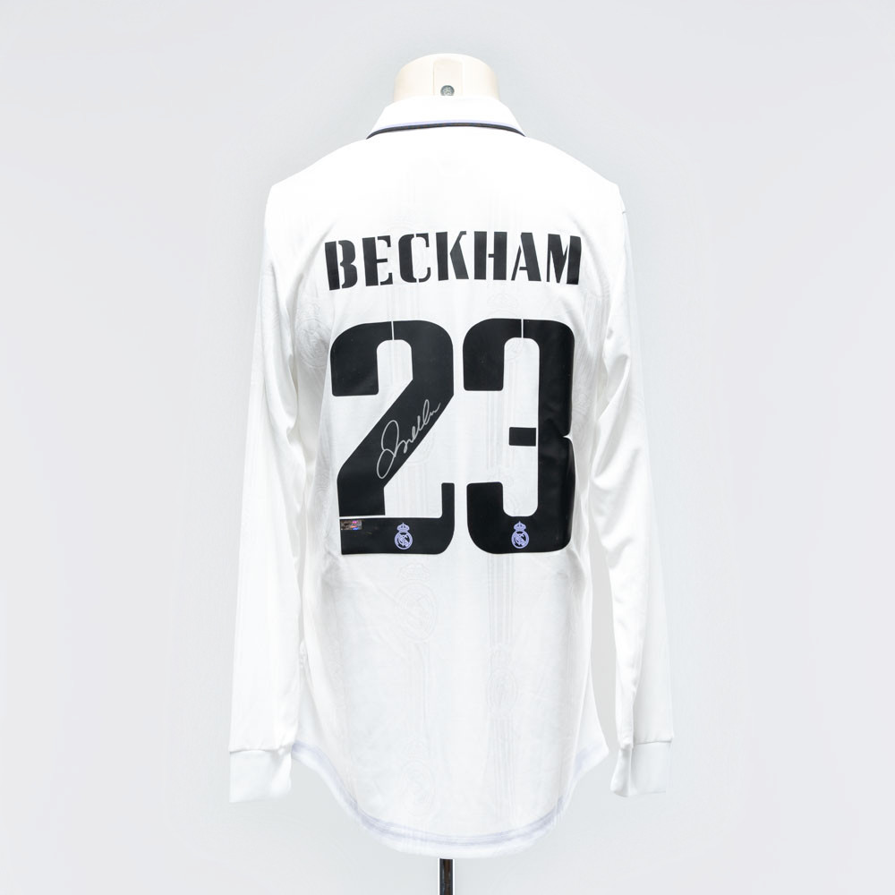DAVID BECKHAM. Fotbollströja, Real Madrid, Spelarnummer 23, Signerad.